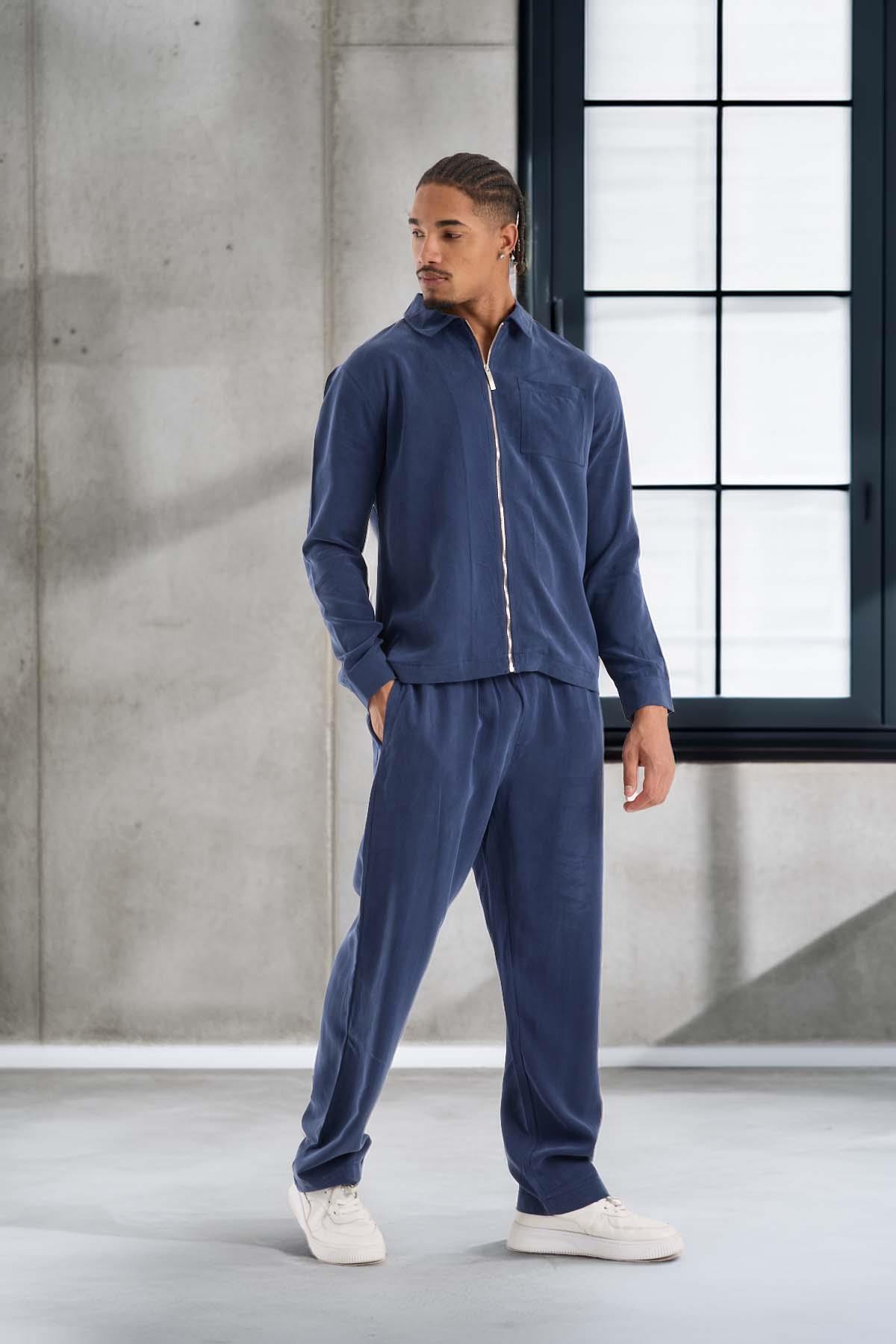 Baggy Kalıp Cupra Kumaş Jogger Erkek Eşofman Takımı - Lacivert