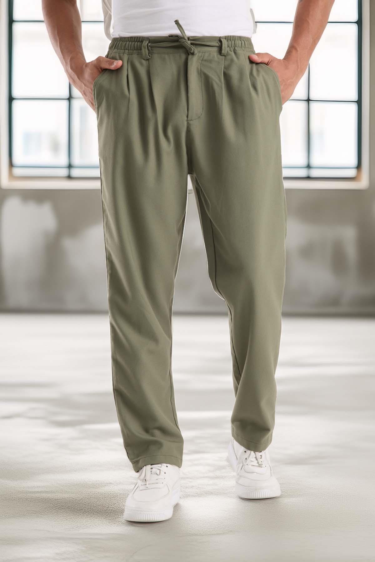 Bezayağı Kumaş Relax Fit Duble Paça Jogger Pantolon - Avcı Yeşili · 5