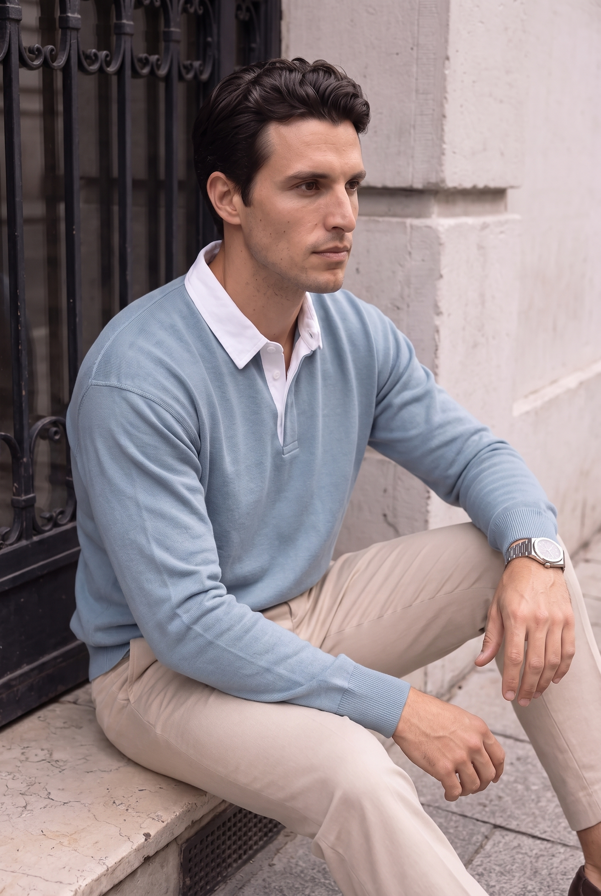Luis Polo Yaka Selanik Örme Kumaş Erkek Sweatshirt - Soğuk Mavi · 4