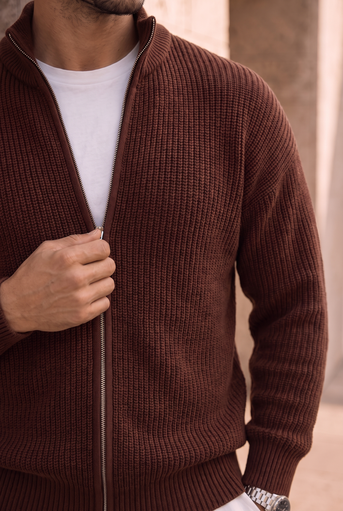 Woody Oversize Selanik Örme Fermuarlı Erkek Hırka- Kahve · 6