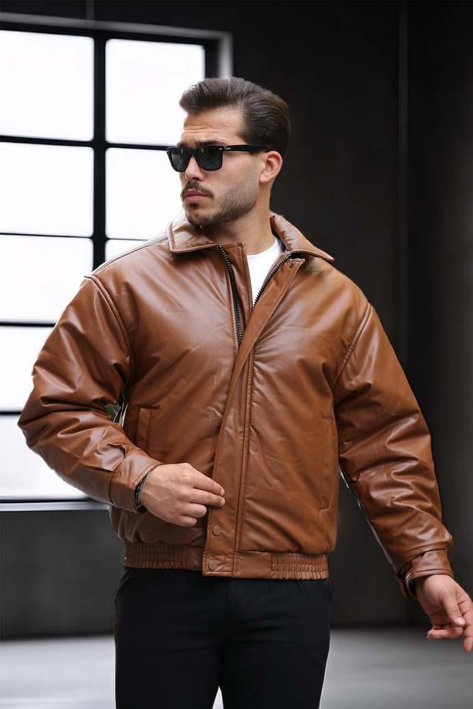 Oversize Premium Deri Ceket/Mont - Taba · 3
