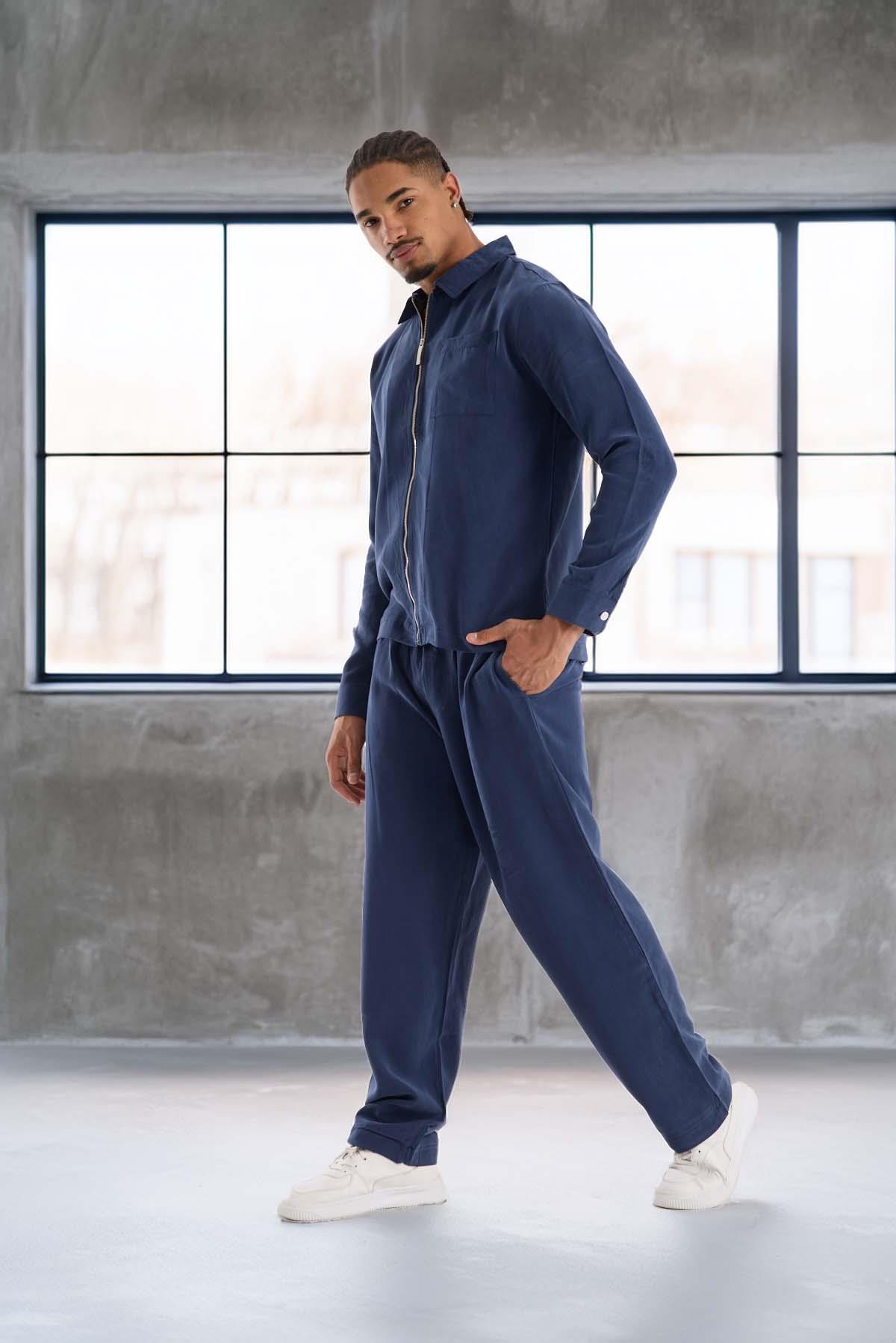 Baggy Kalıp Cupra Kumaş Jogger Erkek Eşofman Takımı - Lacivert · 5