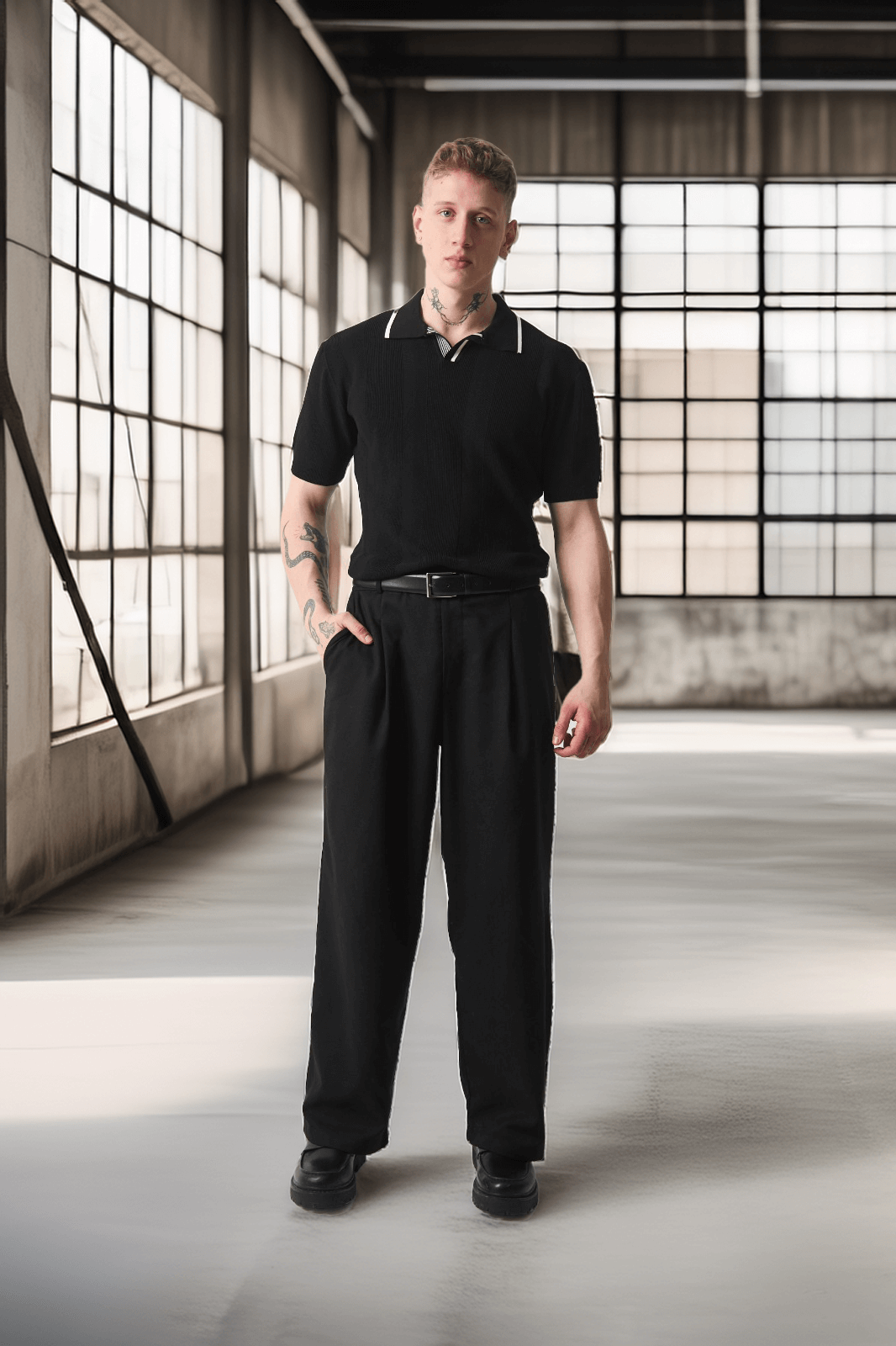 Yakası Şeritli Viskon Polo Yaka Triko Erkek T-Shirt - Siyah · 9