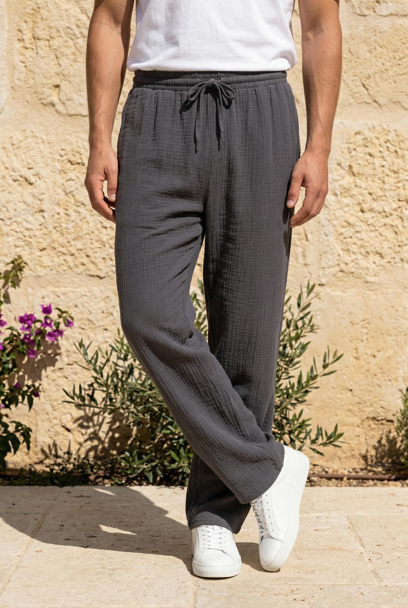Hafif ve Rahat Müslin Baggy Erkek Pantolon - Füme · 6
