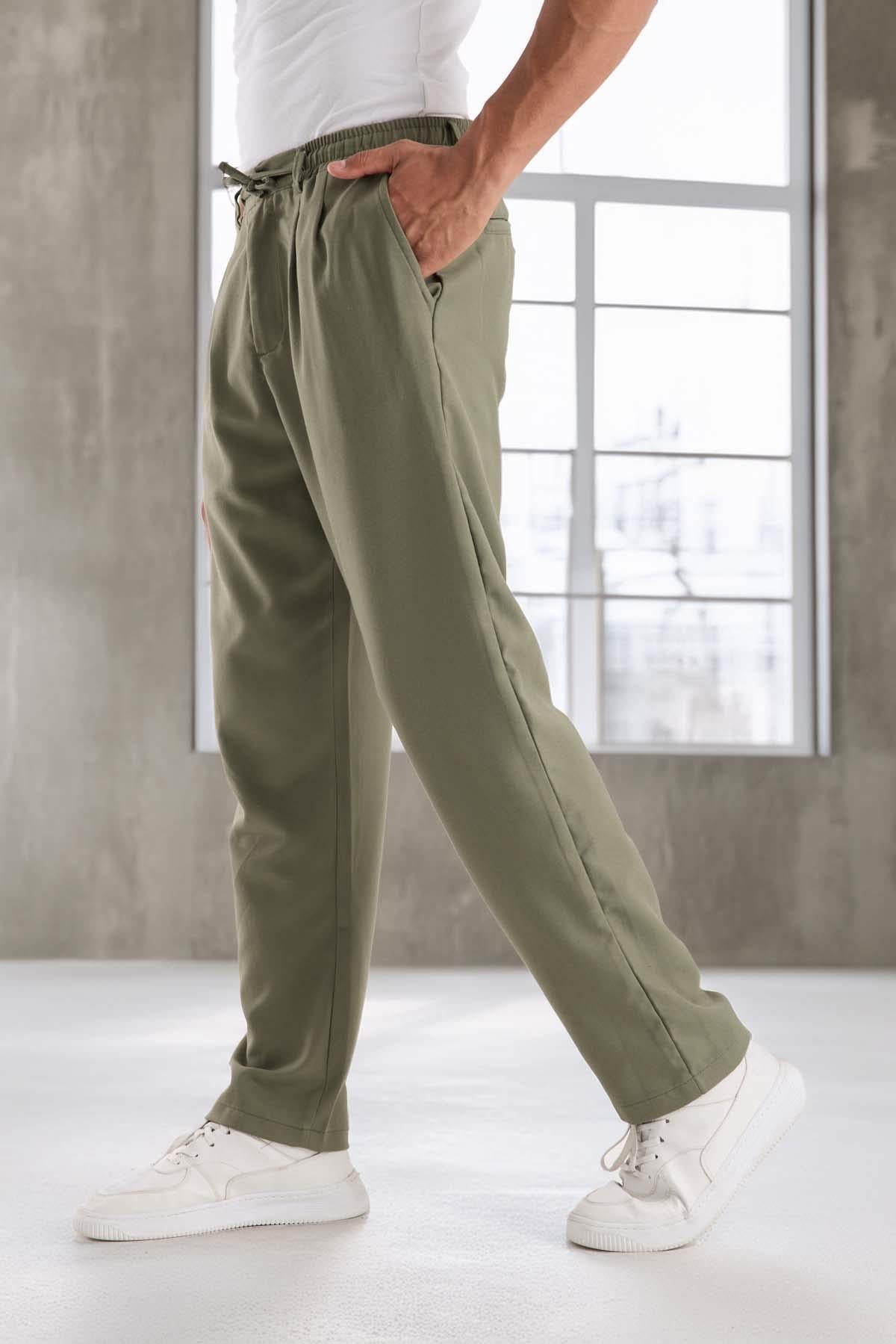 Bezayağı Kumaş Relax Fit Duble Paça Jogger Pantolon - Avcı Yeşili · 3