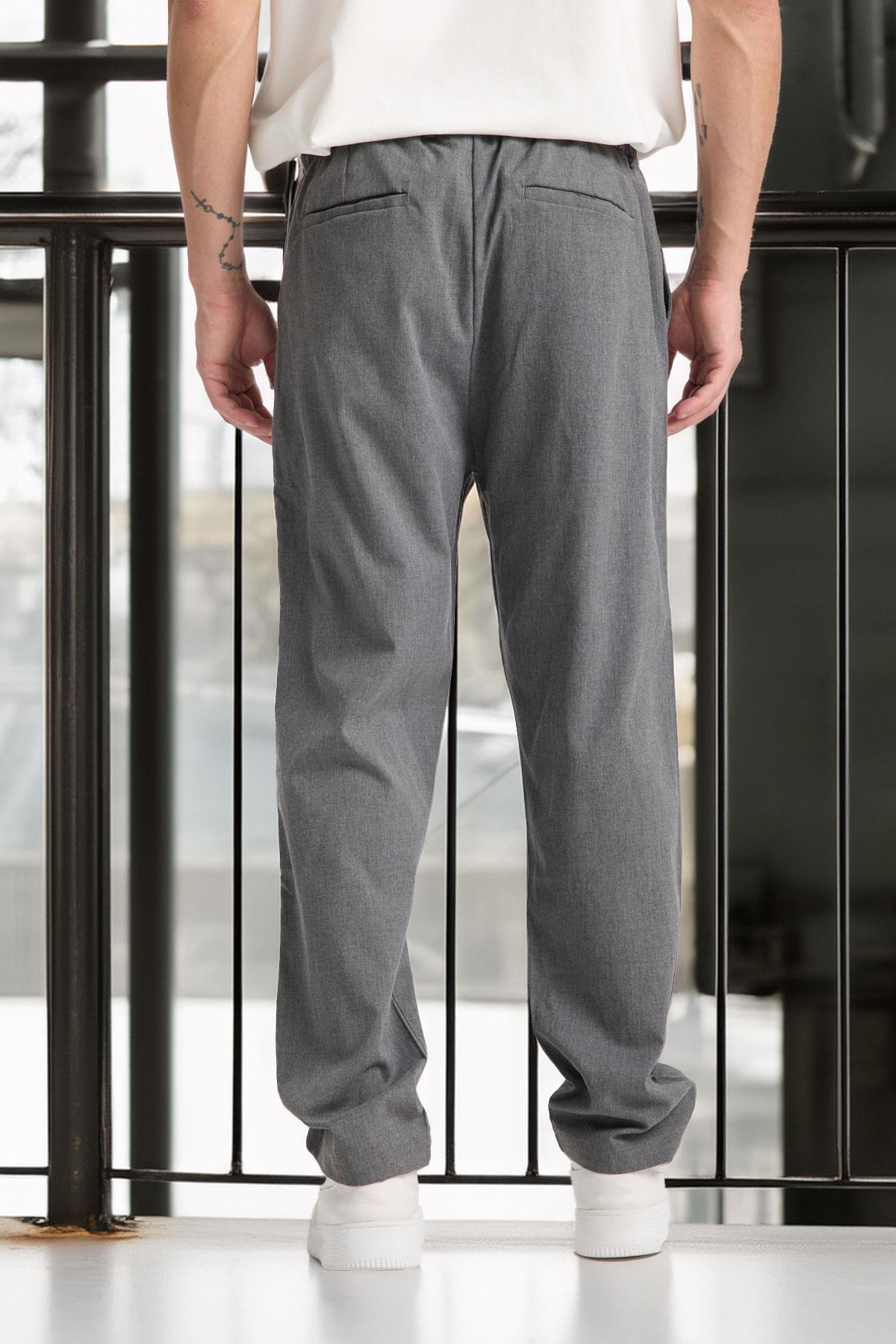 Önü Çift Pileli Fermuarlı Beli Lastikli Jogger Erkek Pantolon - Füme · 5