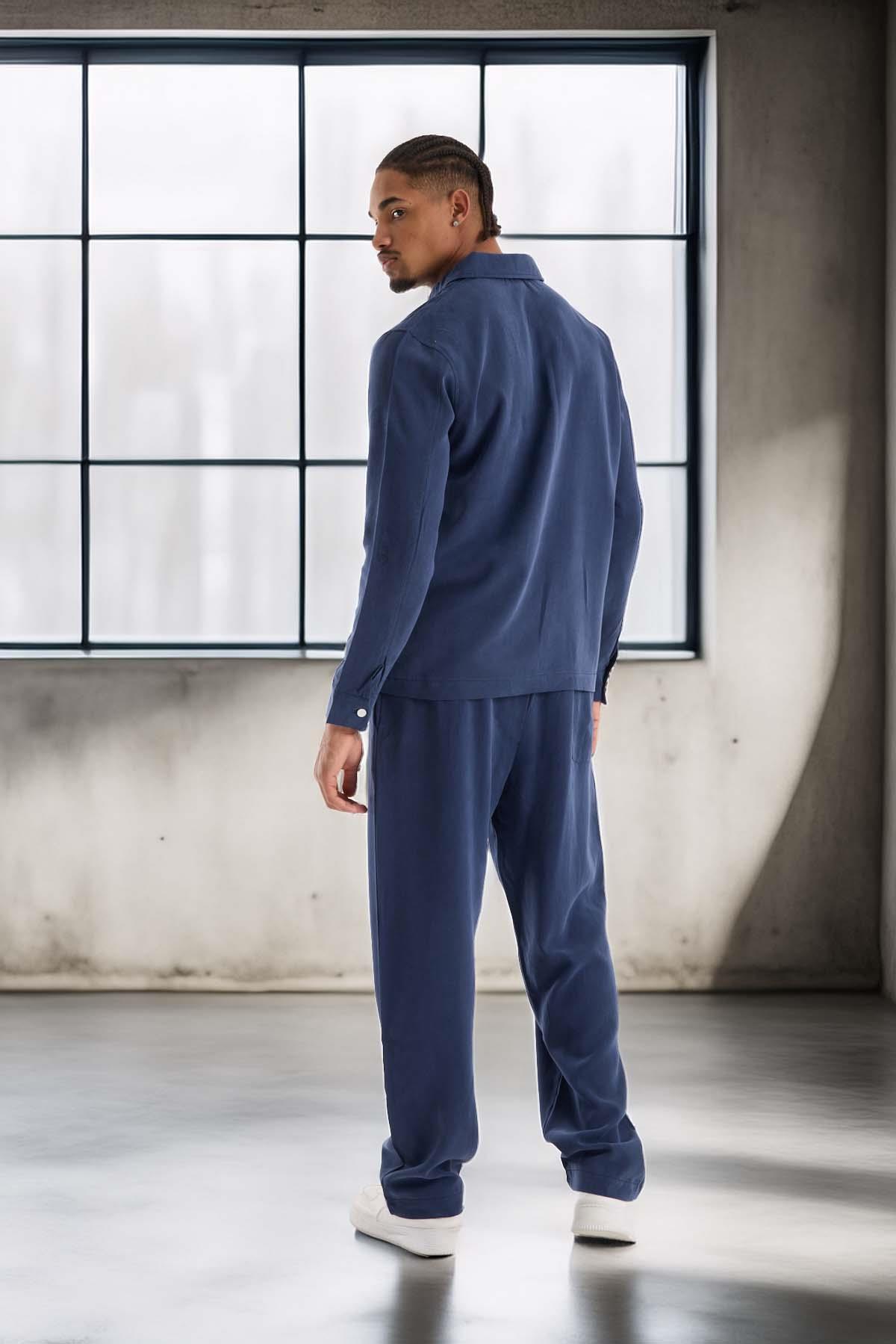 Baggy Kalıp Cupra Kumaş Jogger Erkek Eşofman Altı Pantolon - Lacivert · 3