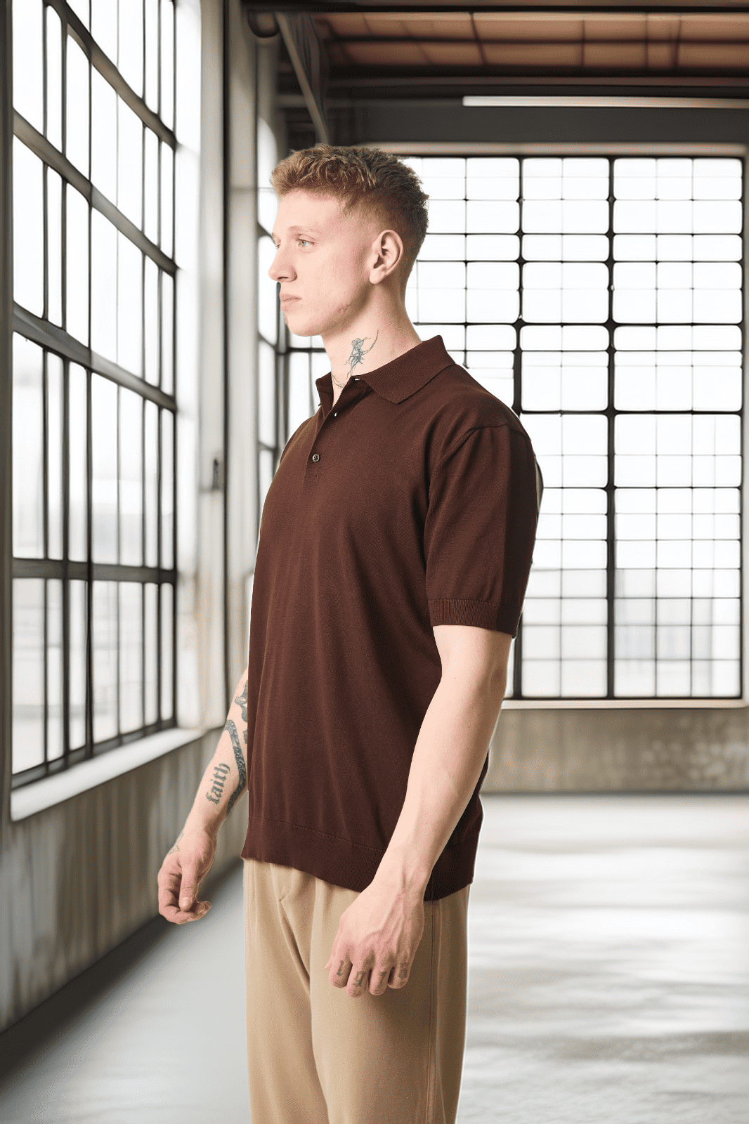Polo Yaka Basic Düğmeli  Triko Erkek T-Shirt - Kahve · 2