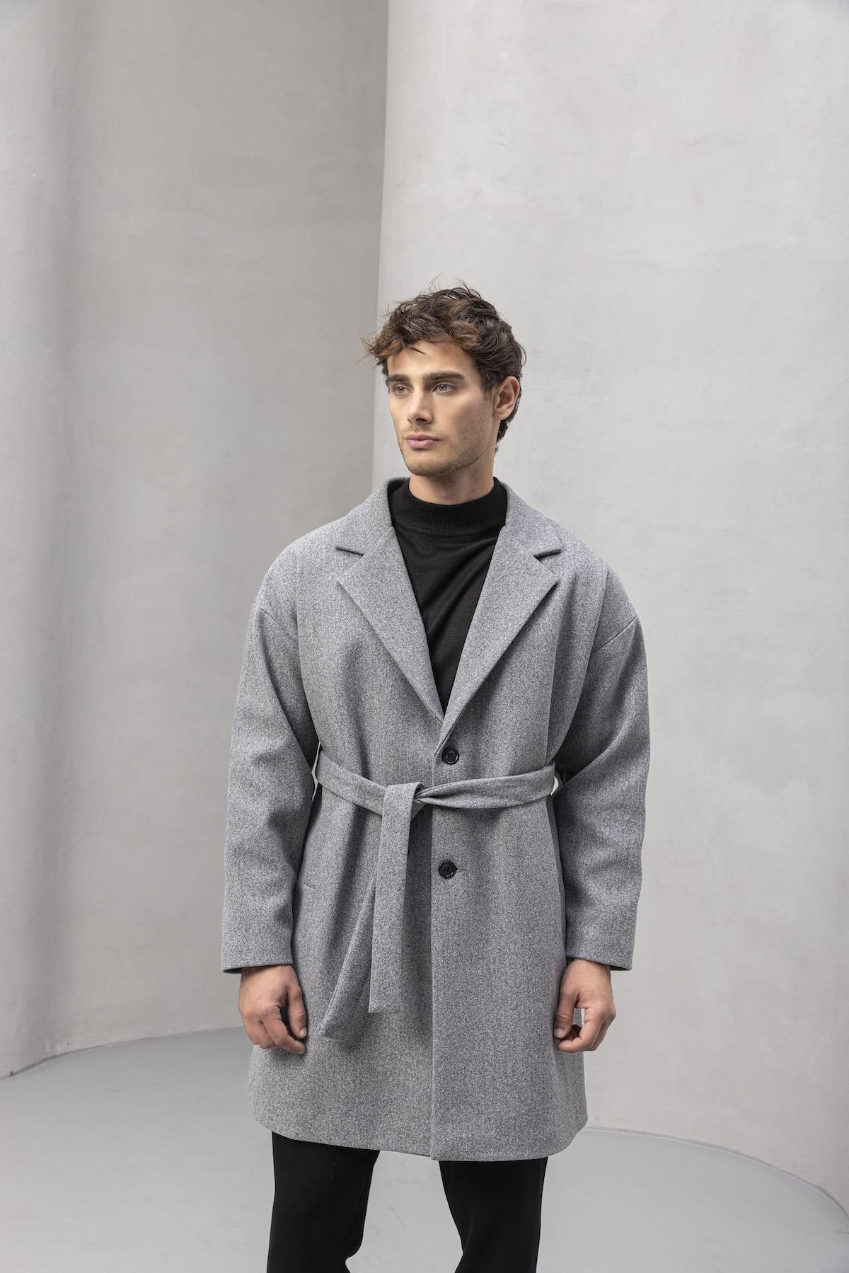 Carlo Oversize Kaşe Kumaş Fileto Cepli Kışlık Erkek Kaban - Gri · 4