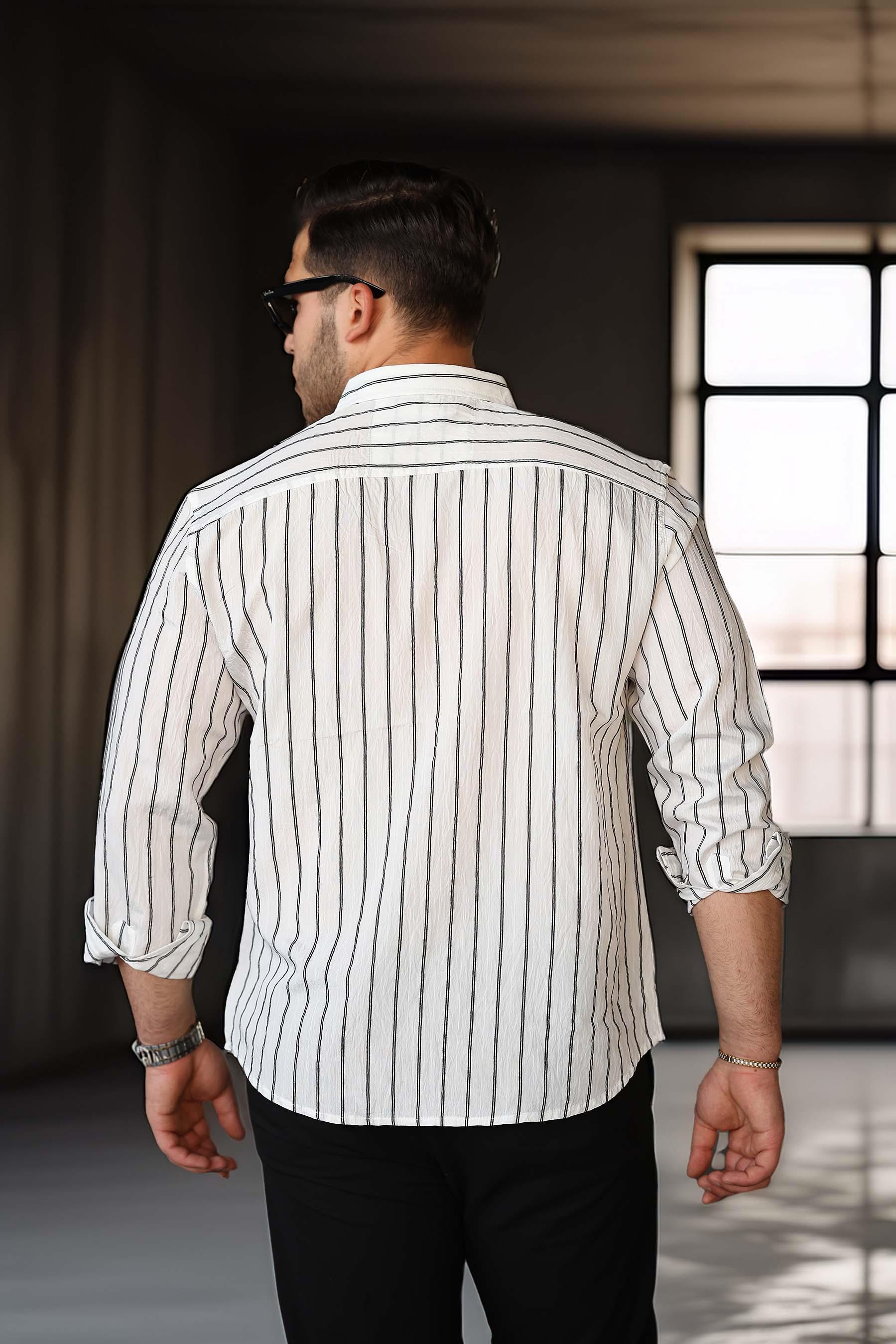 Scorsese Çizgili Relaxed Fit Erkek Gömlek - Beyaz · 5
