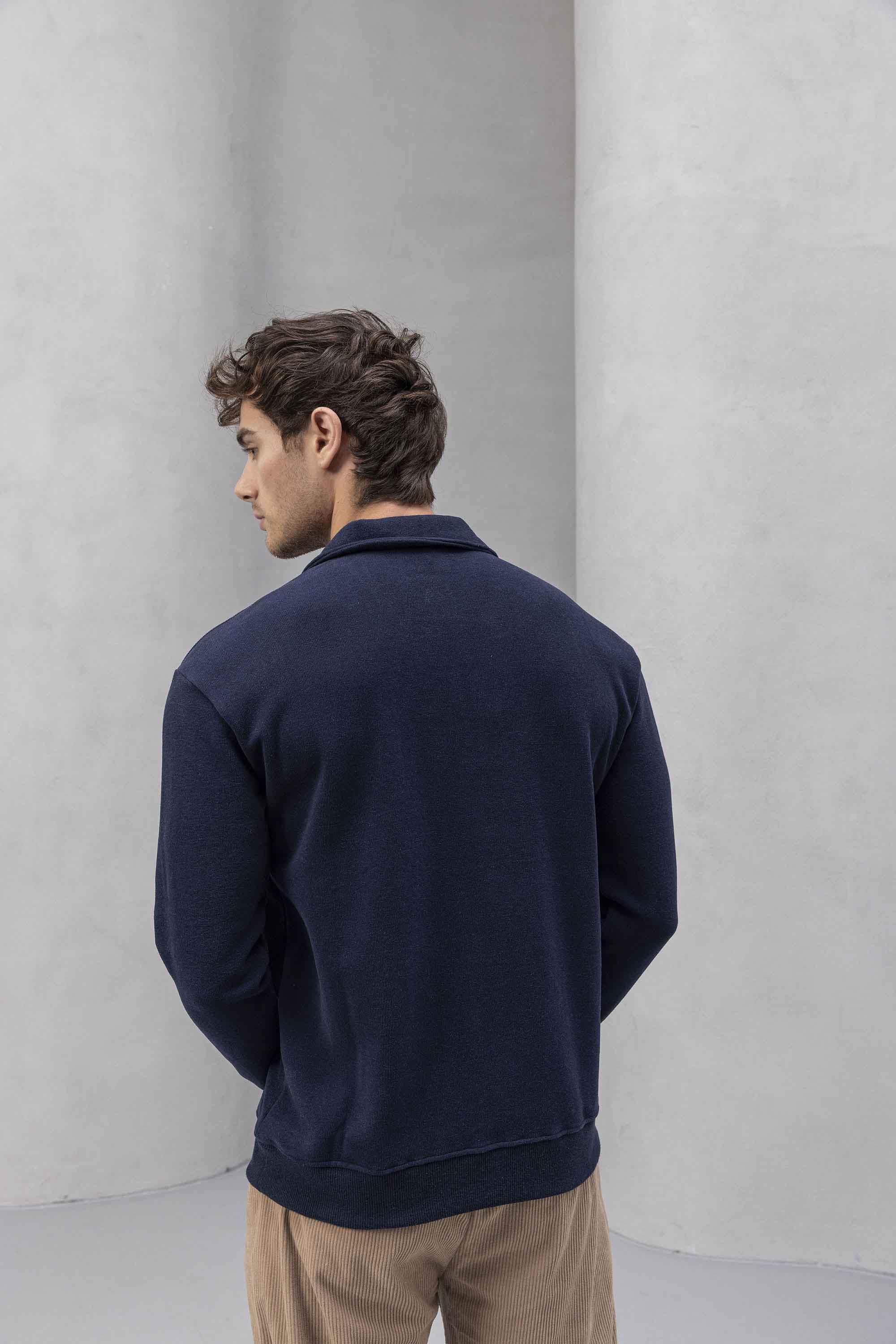 Eric Relax Fit Yarım Fermuarlı Polo Yaka Selanik Kumaş Erkek Sweatshirt - Lacivert · 7