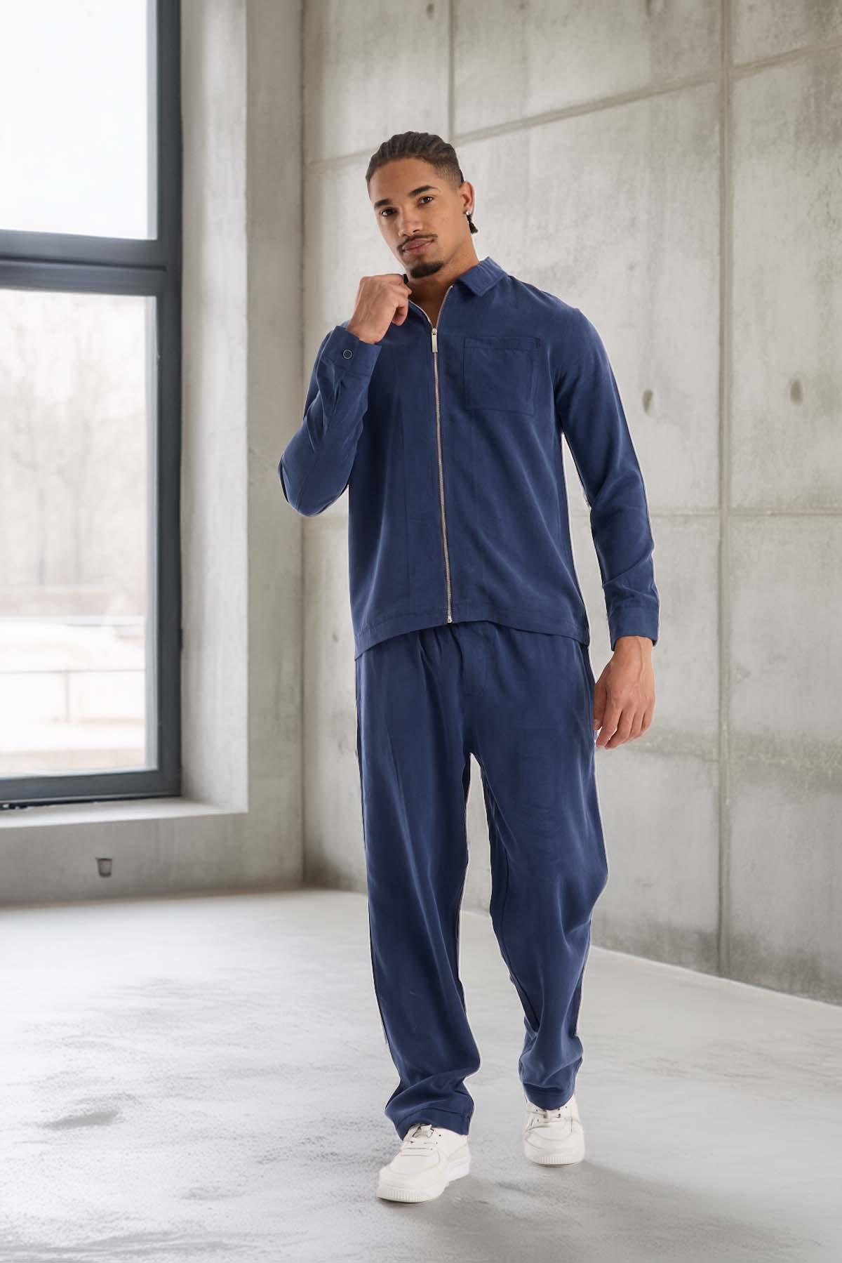 Baggy Kalıp Cupra Kumaş Jogger Erkek Eşofman Altı Pantolon - Lacivert · 4