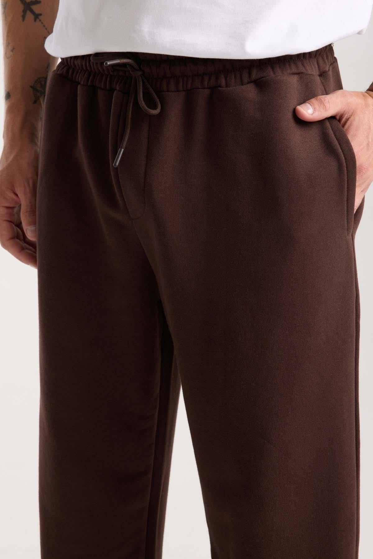 Mendes Baggy Kalıp Diagonal 3 İplik Kumaş Erkek Eşofman Altı Pantolon - Kahve · 2