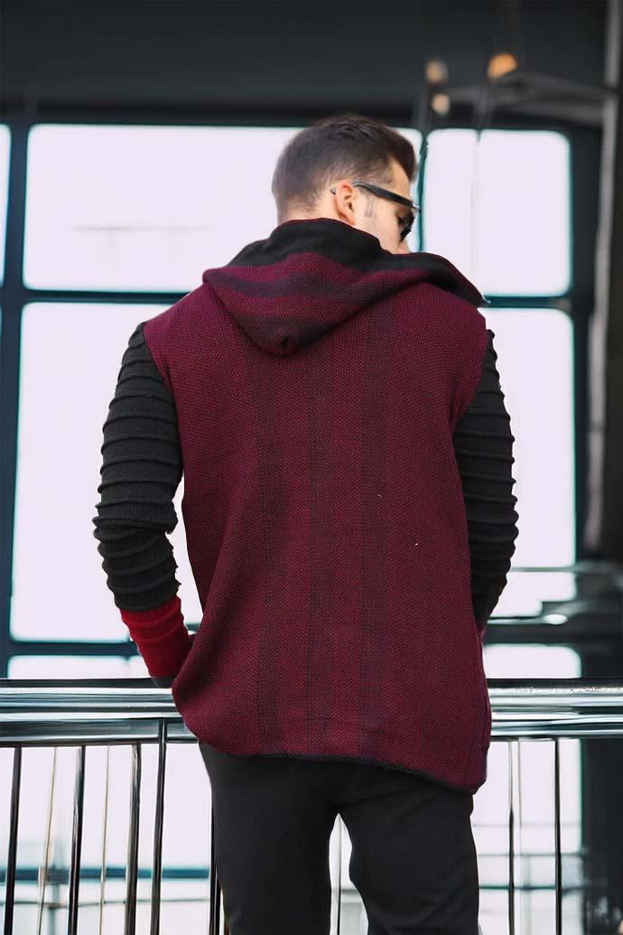 Bordo Erkek Kolları Desenli Panço Hırka · 5