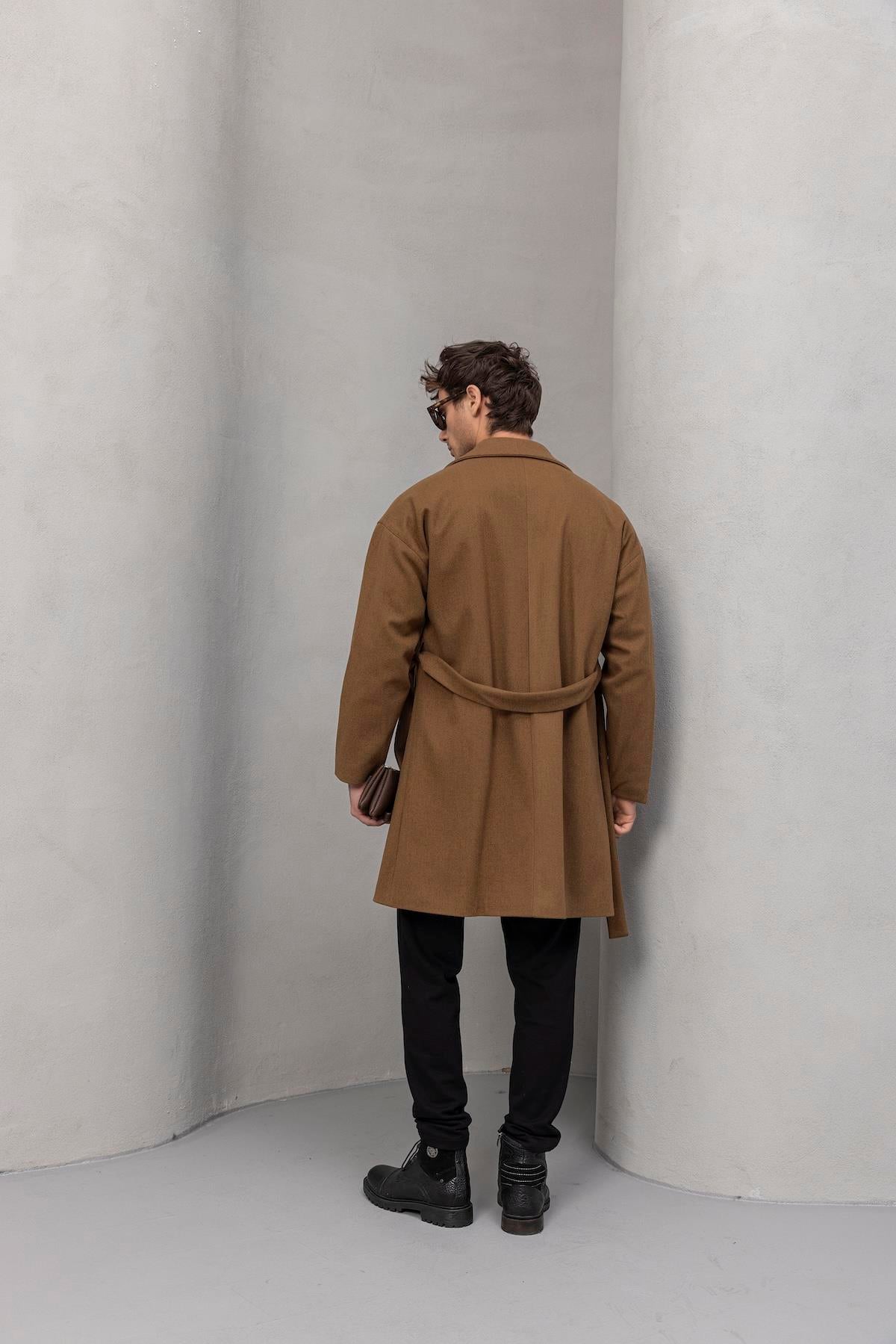 Carlo Oversize Kaşe Kumaş Yan Cepli Kışlık Erkek Kaban - Camel · 7