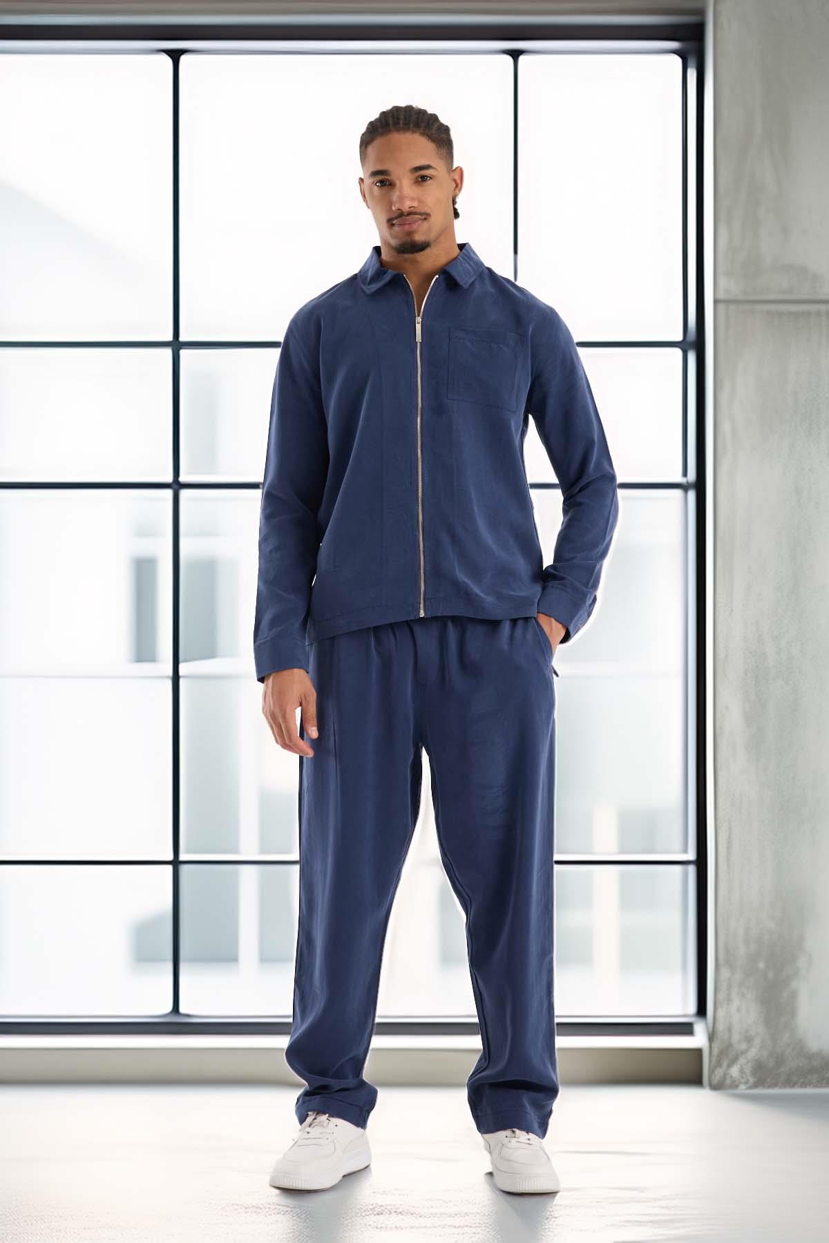 Baggy Kalıp Cupra Kumaş Jogger Erkek Eşofman Altı Pantolon - Lacivert · 2
