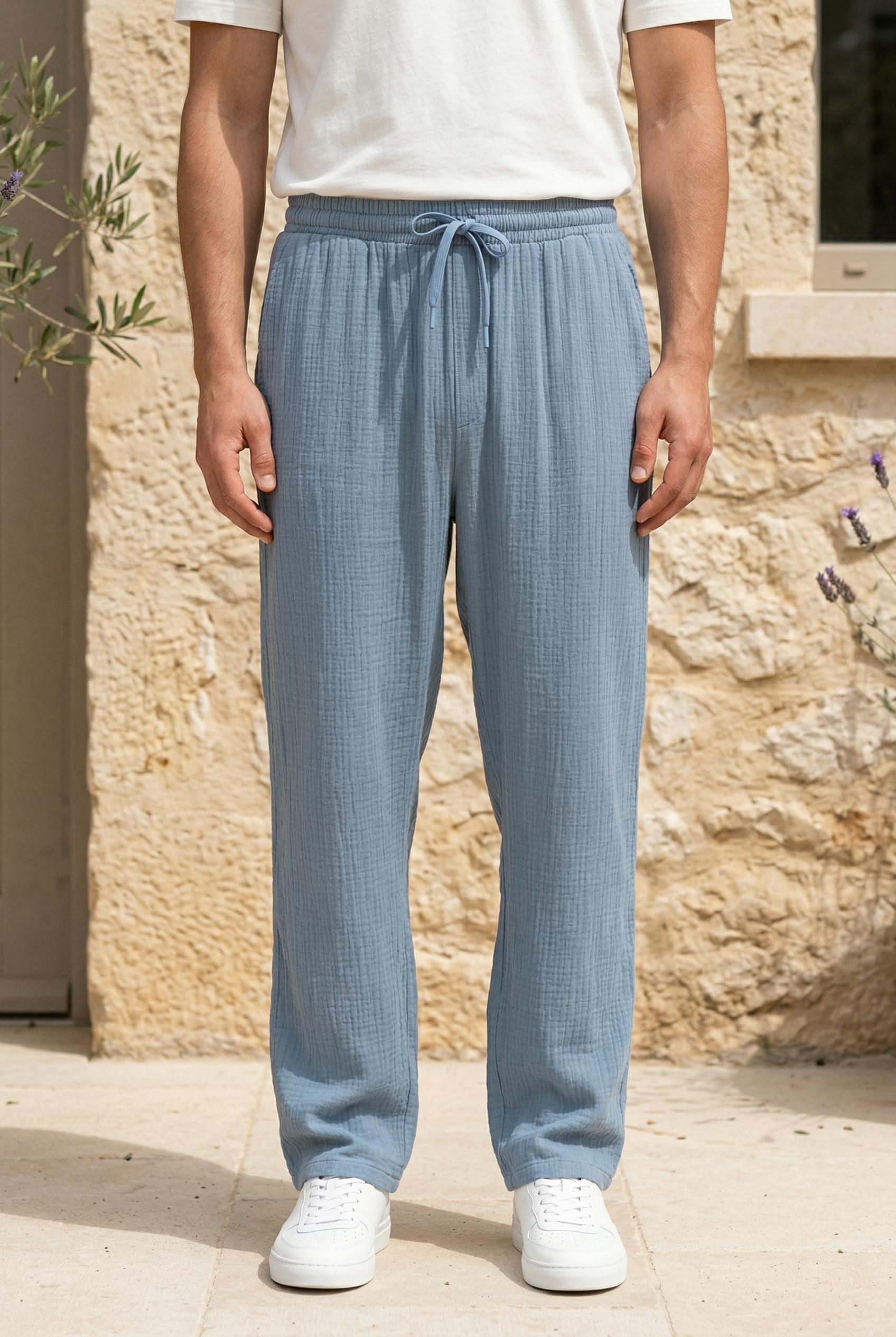 Hafif ve Rahat Müslin Baggy Erkek Pantolon - Soğuk Mavi