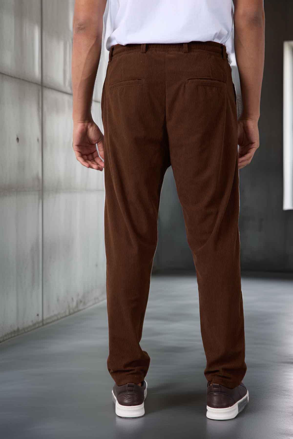 Roy Regular Fit Beli Lastikli Fitilli Kadife Kumaş Fermuarlı Jogger Erkek Pantolon - Kahve · 6