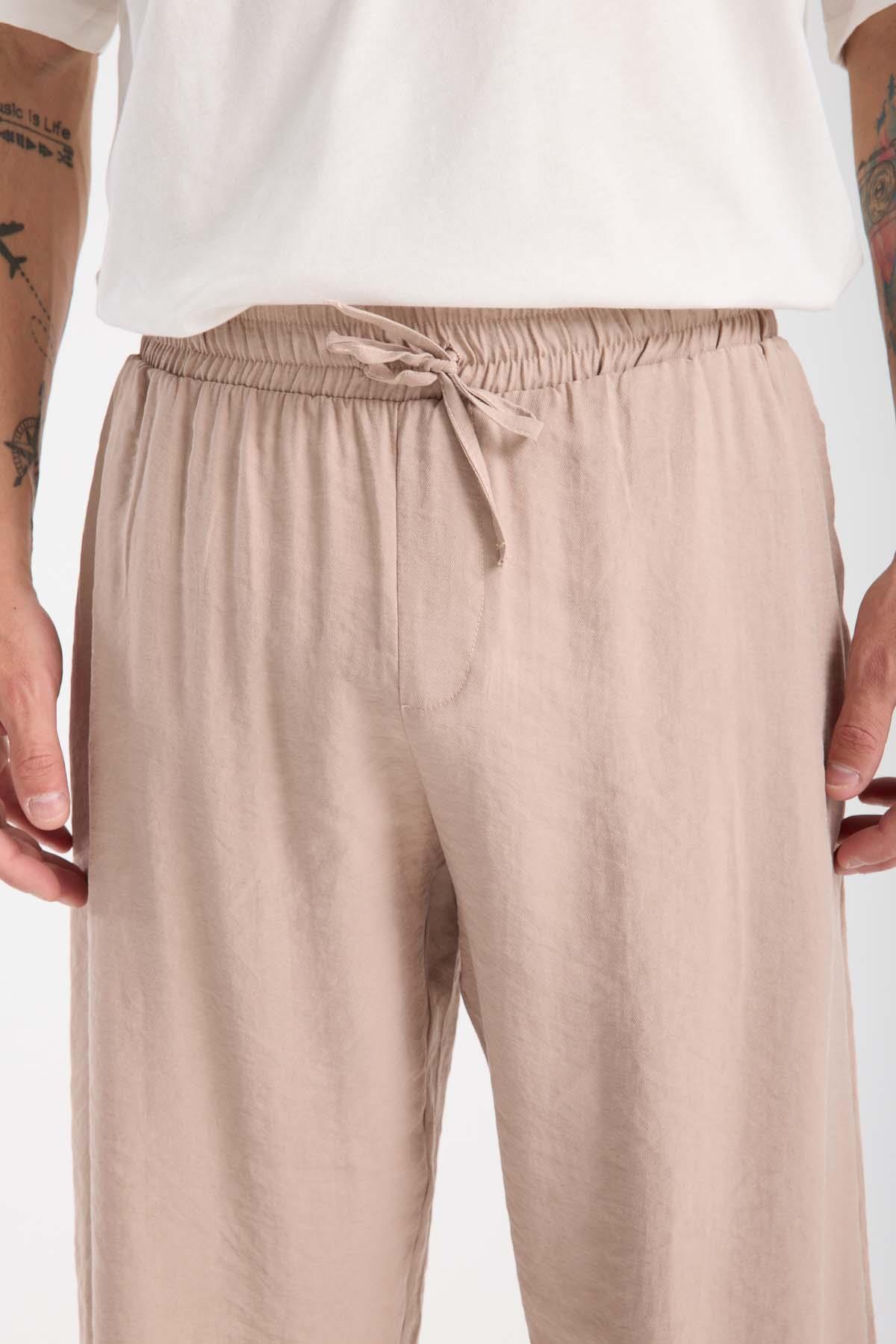 Modal Kumaş Rahat Kalıp Düz Paça Jogger Erkek Pantolon - Bej · 3