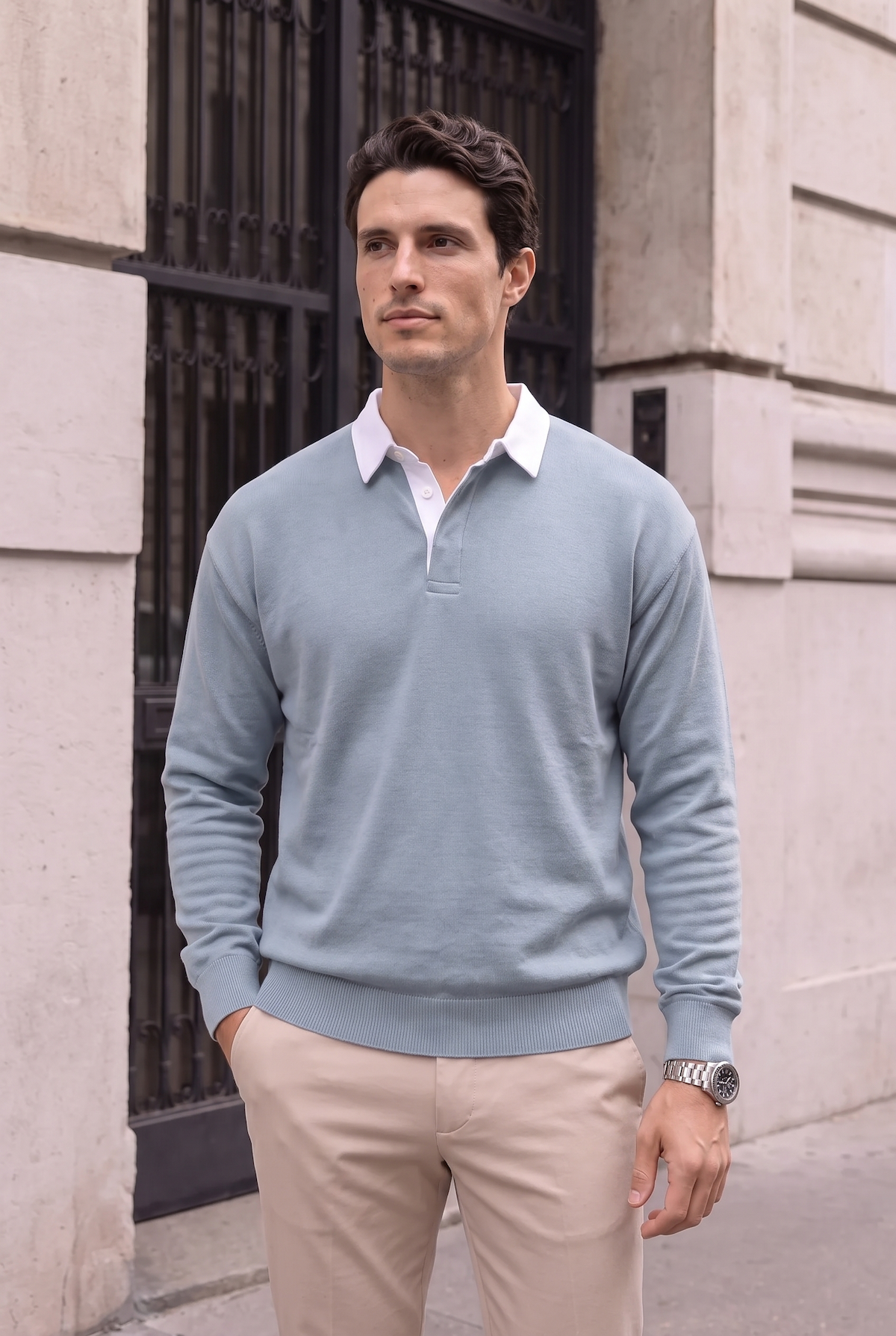 Luis Polo Yaka Selanik Örme Kumaş Erkek Sweatshirt - Soğuk Mavi · 5