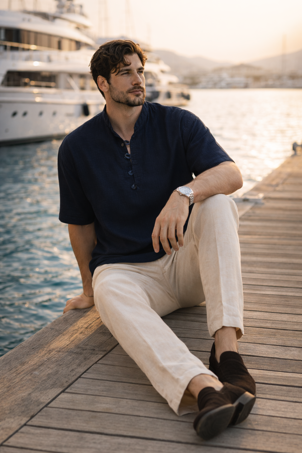 Wes Oversize Yarım Pat Bambu Kısa kol Gömlek - Lacivert · 4