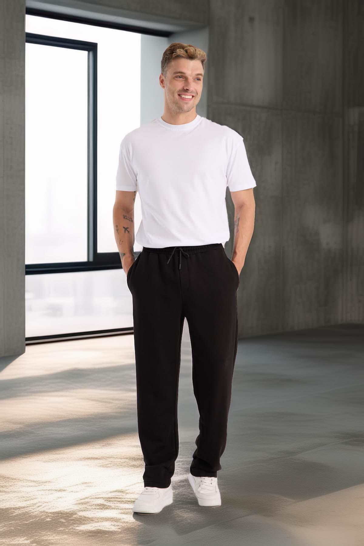 Mendes Baggy Kalıp Diagonal 3 İplik Kumaş Erkek Eşofman Altı Pantolon - Siyah · 5