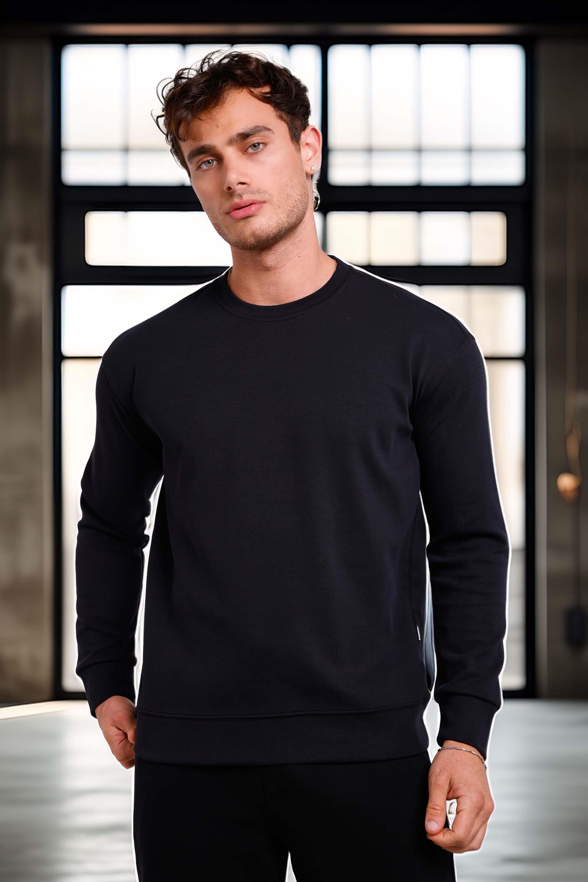 Wenders Relax Fit Basic Fırçalı Interlok Bisiklet Yaka Erkek Sweatshirt - Siyah · 6