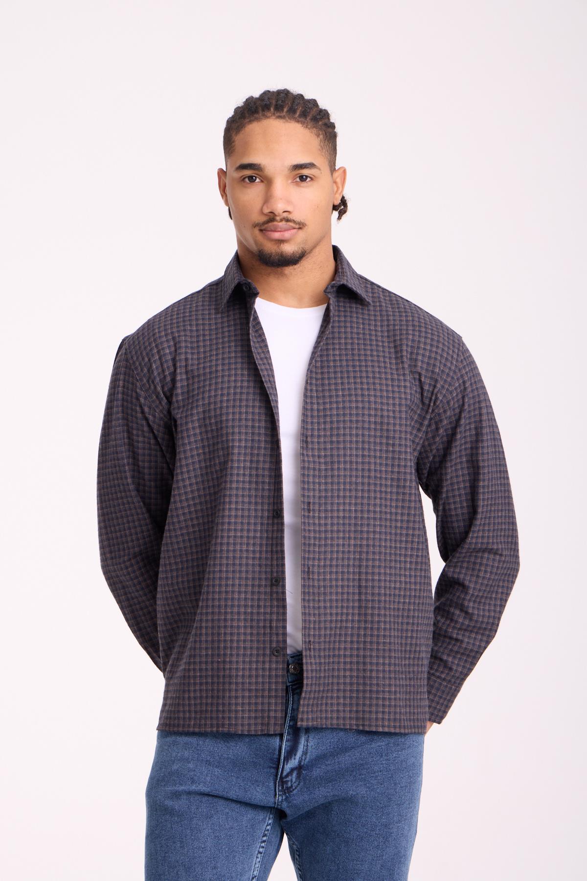 Jonas Ekose Küçük Kareli Relaxed Fit %100 Pamuklu Flanel Kumaş Erkek Gömlek - Kahve · 4