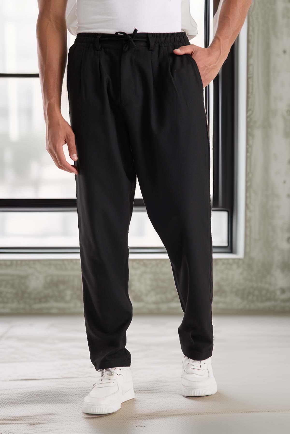 Bezayağı Kumaş Relax Fit Duble Paça Jogger Pantolon - Siyah · 5