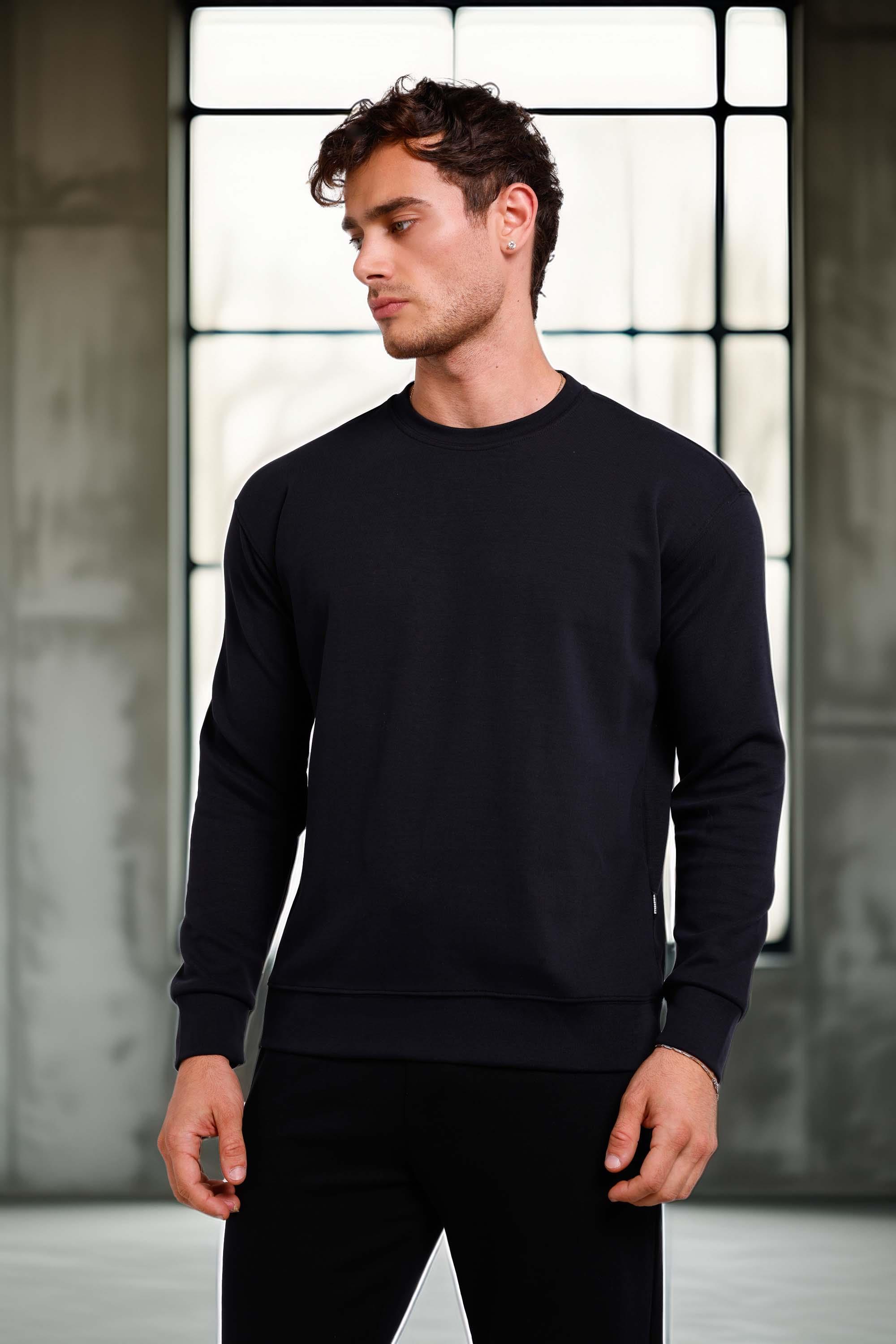 Wenders Relax Fit Basic Fırçalı Interlok Bisiklet Yaka Erkek Sweatshirt - Siyah · 4