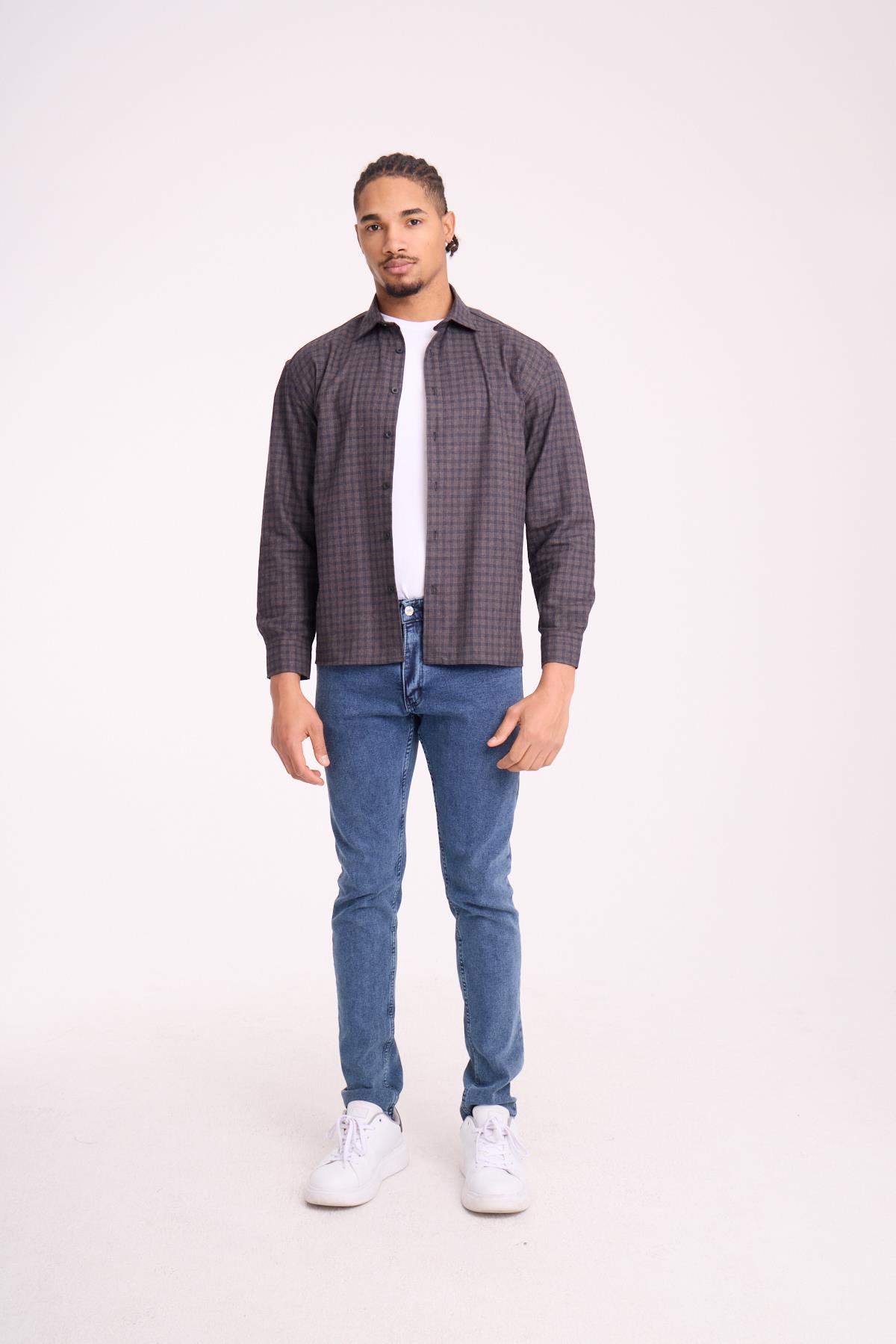 Alfonso Ekose Büyük Kareli Relaxed Fit %100 Pamuklu Flanel Kumaş Erkek Gömlek - Kahve · 4