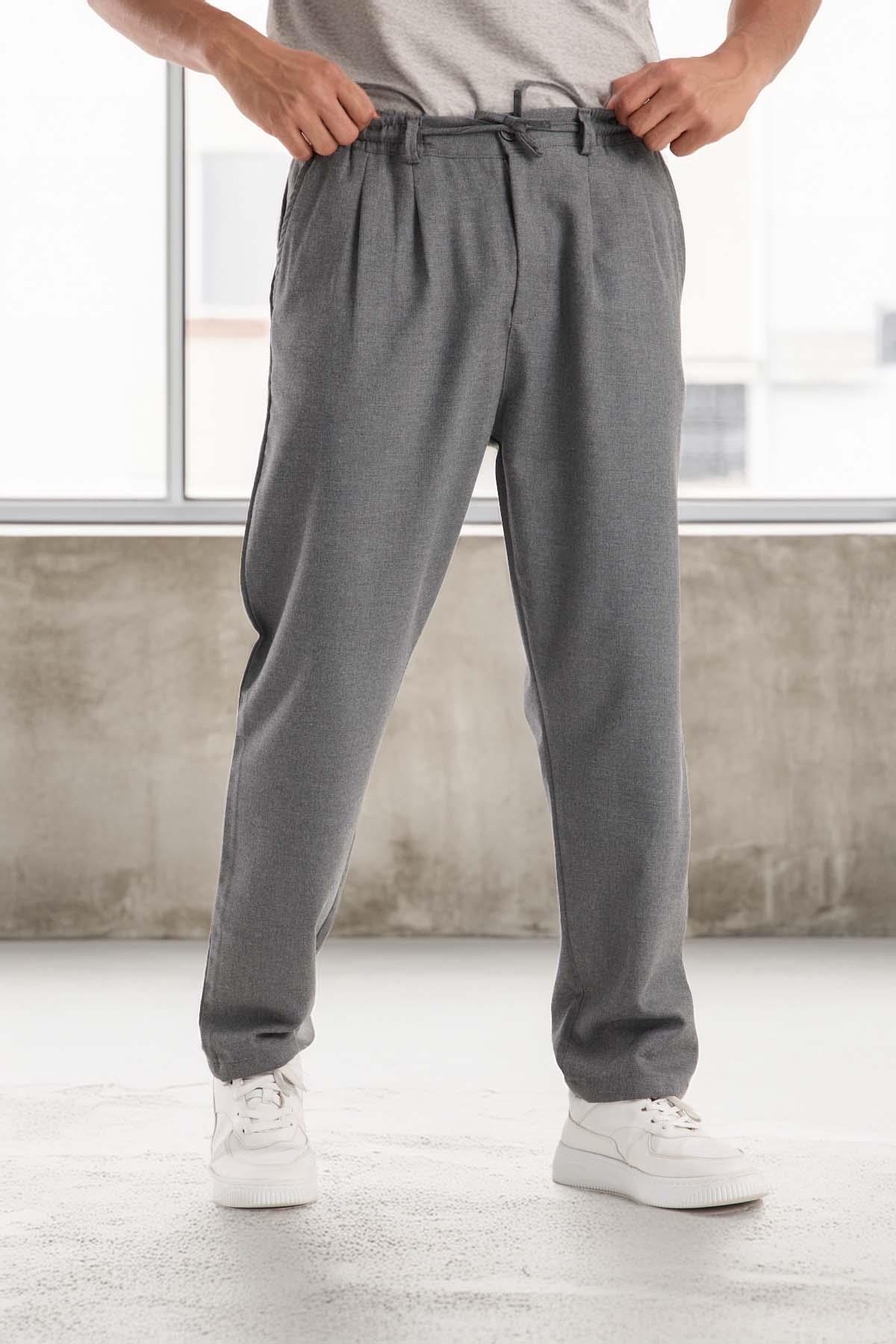 Bezayağı Kumaş Relax Fit Duble Paça Jogger Pantolon - Gri · 3