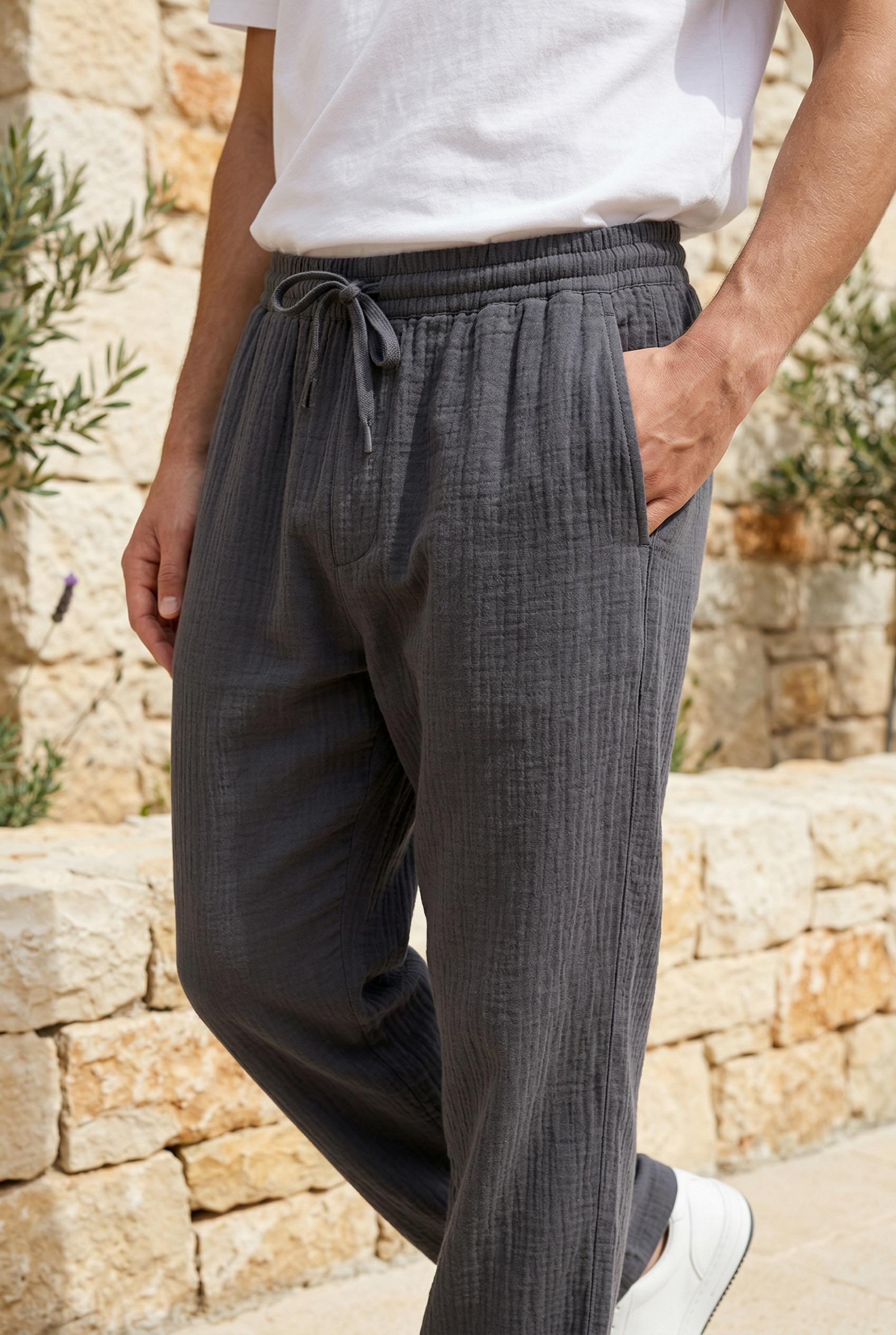 Hafif ve Rahat Müslin Baggy Erkek Pantolon - Füme · 5