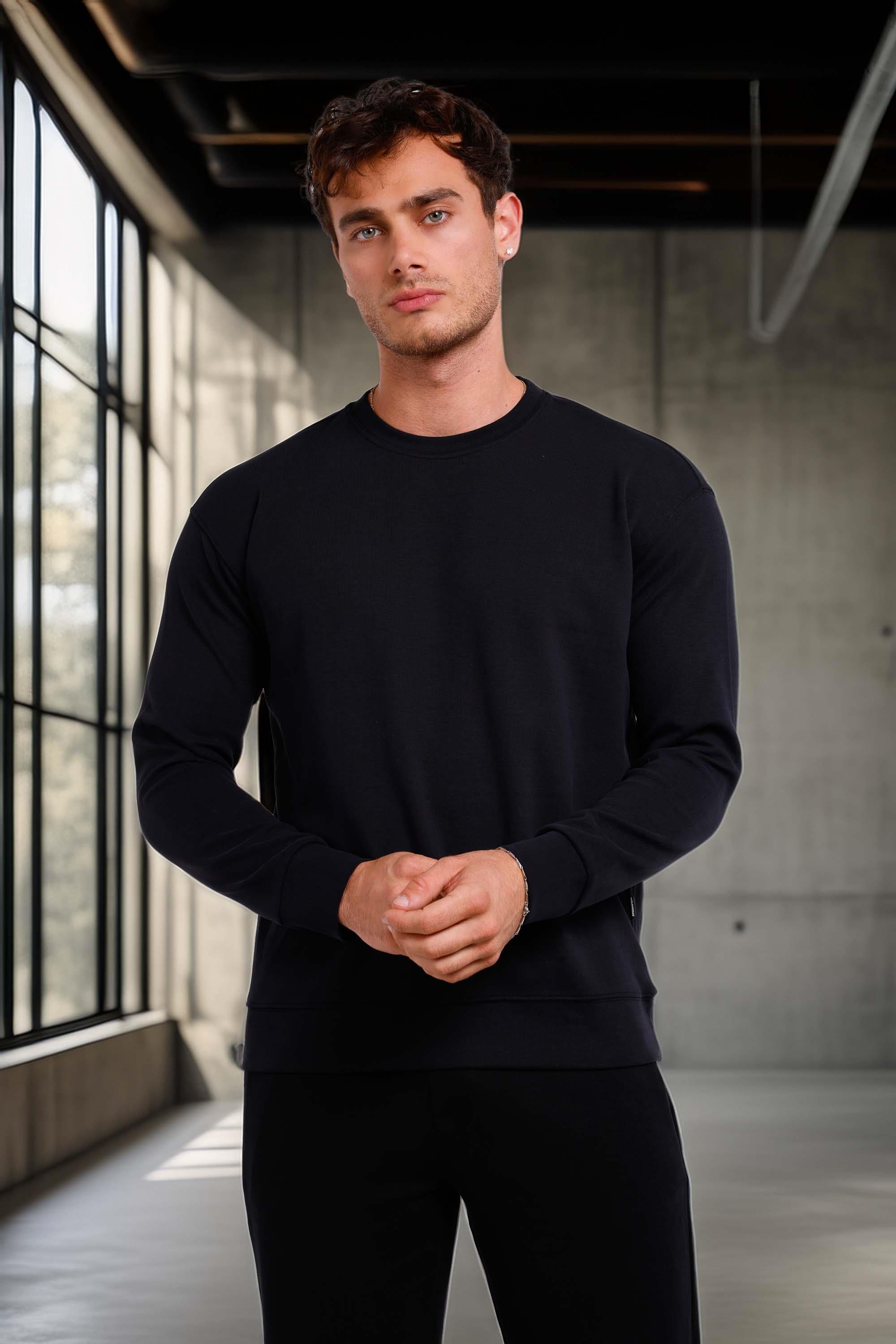 Wenders Relax Fit Basic Fırçalı Interlok Bisiklet Yaka Erkek Sweatshirt - Siyah · 2