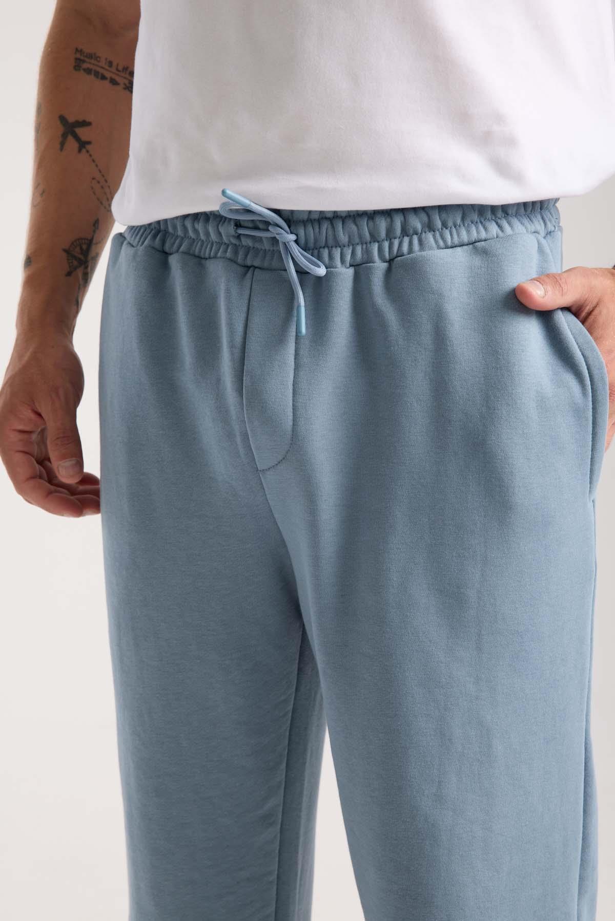 Mendes Baggy Kalıp Diagonal 3 İplik Kumaş Erkek Eşofman Altı Pantolon - Soğuk Mavi · 2