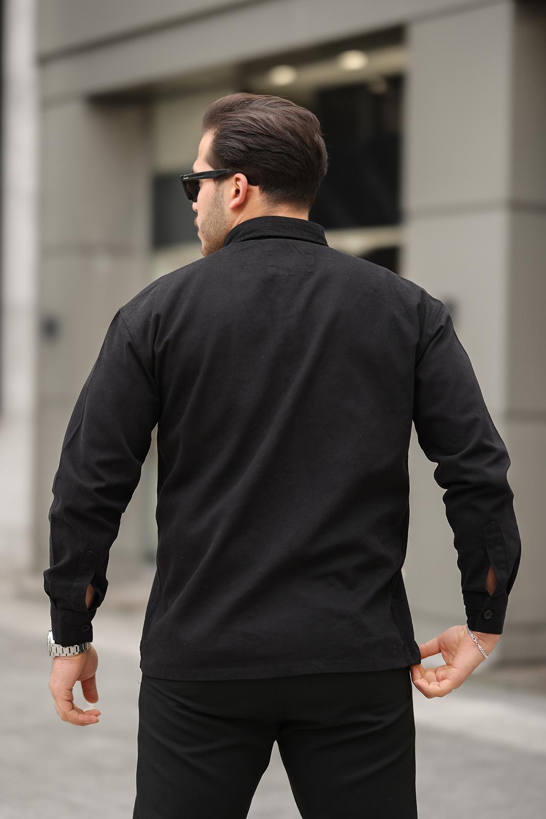 Tek Cepli Oversize Gabardin Kumaş Erkek Gömlek - Siyah · 4
