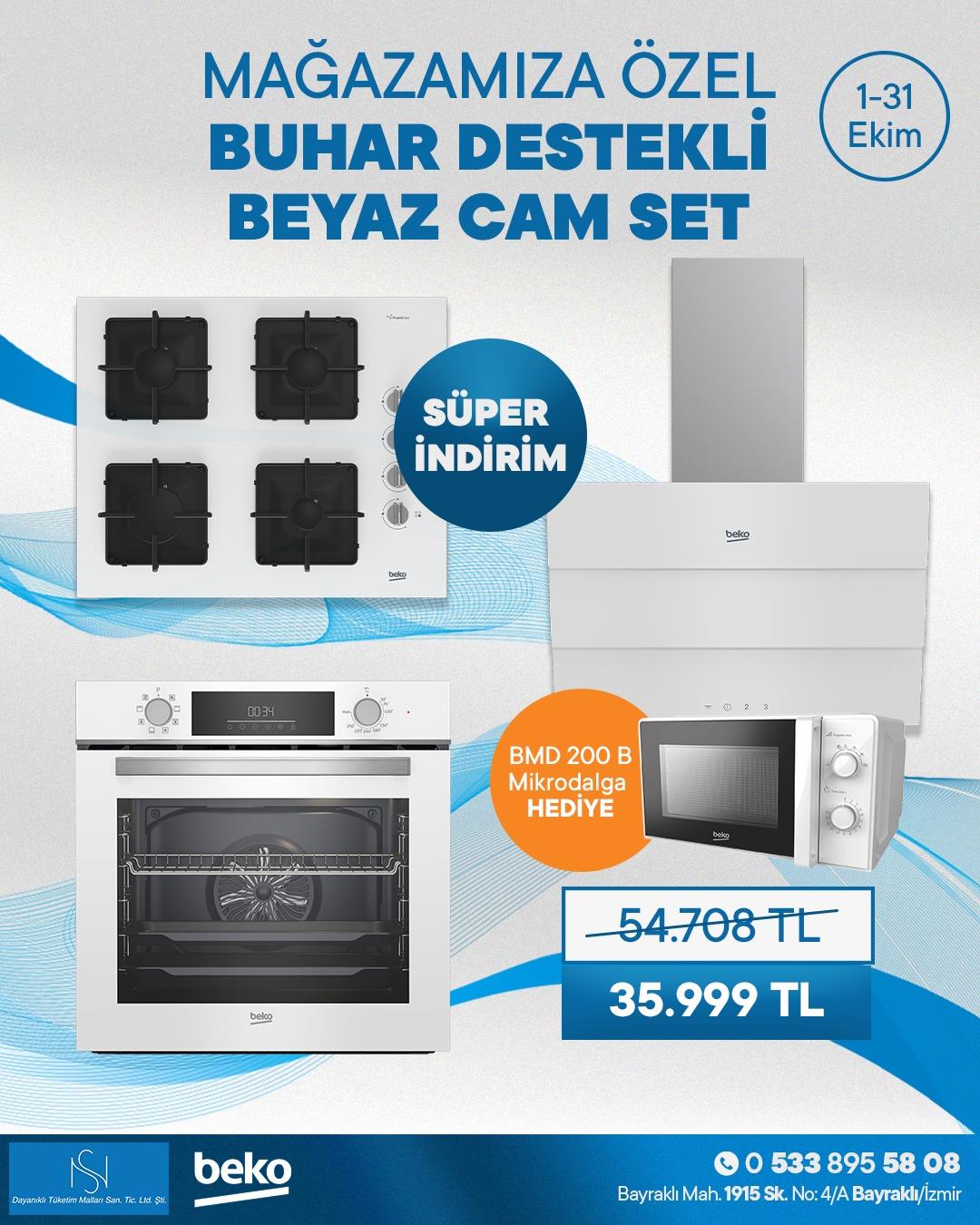 Beko Buhar Destekli Beyaz Cam Set