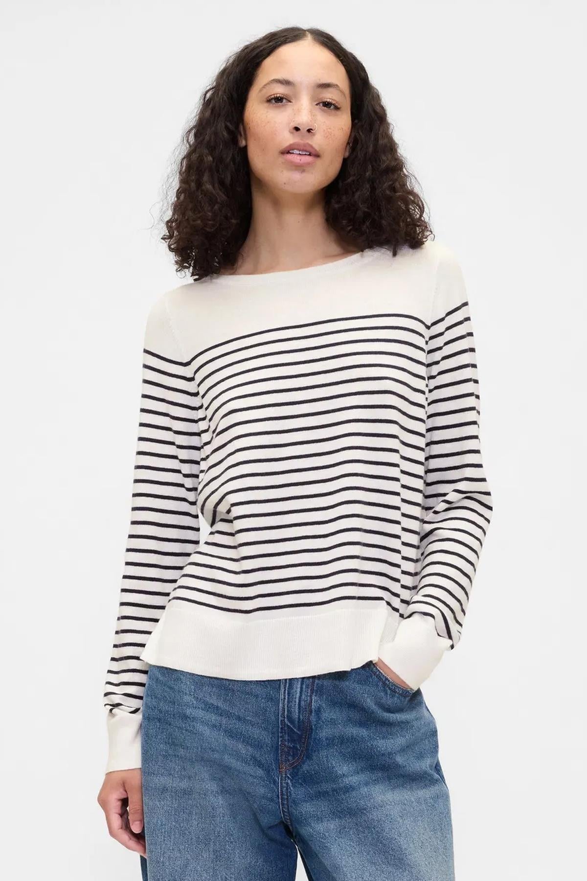 Gap V-Bella Boatneck Stripe Kadın Sweatshirt 791472003