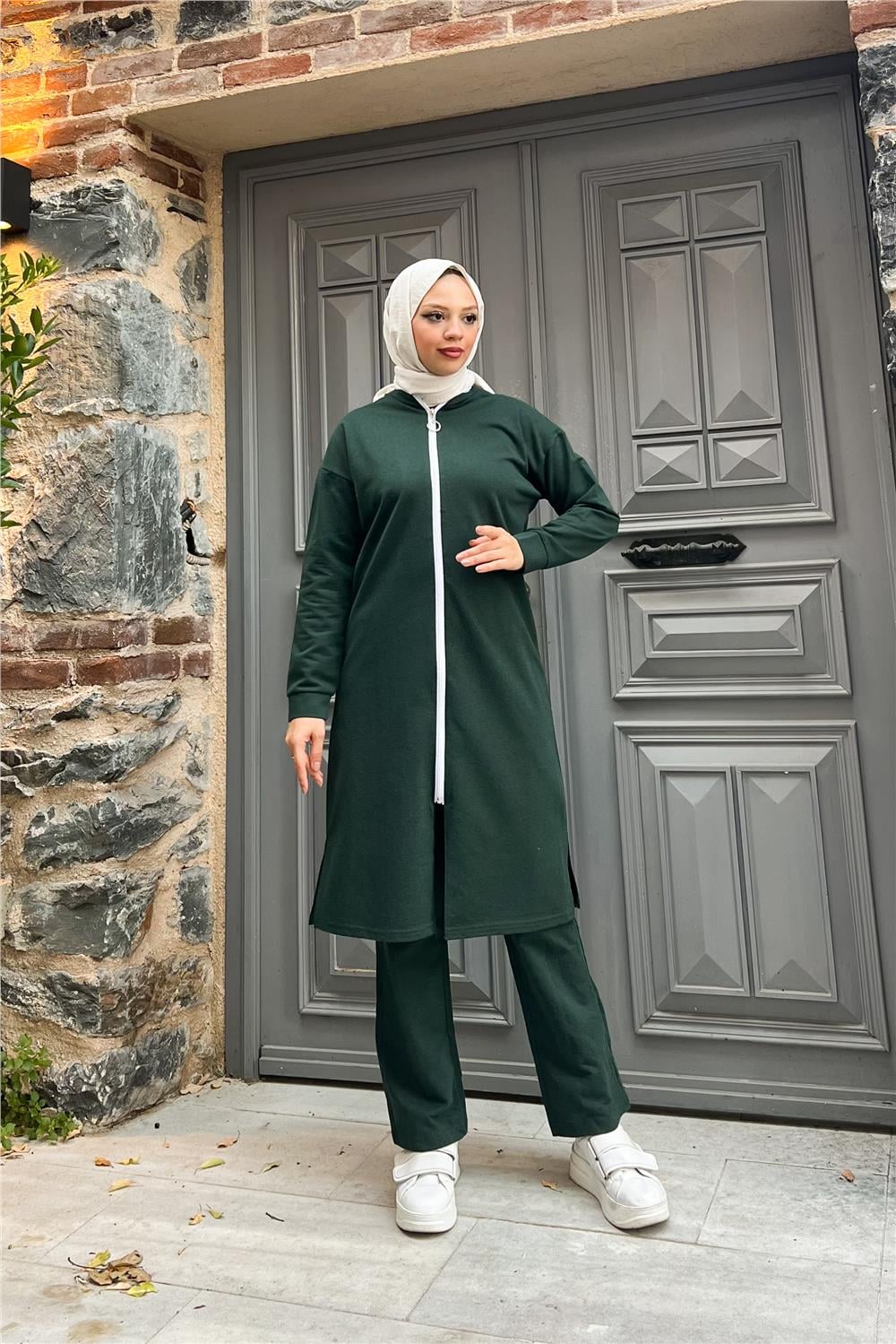 Fermuarlı Uzun Sade Basic Kap Eşofman Spor Takımı - 3044 - Nefti