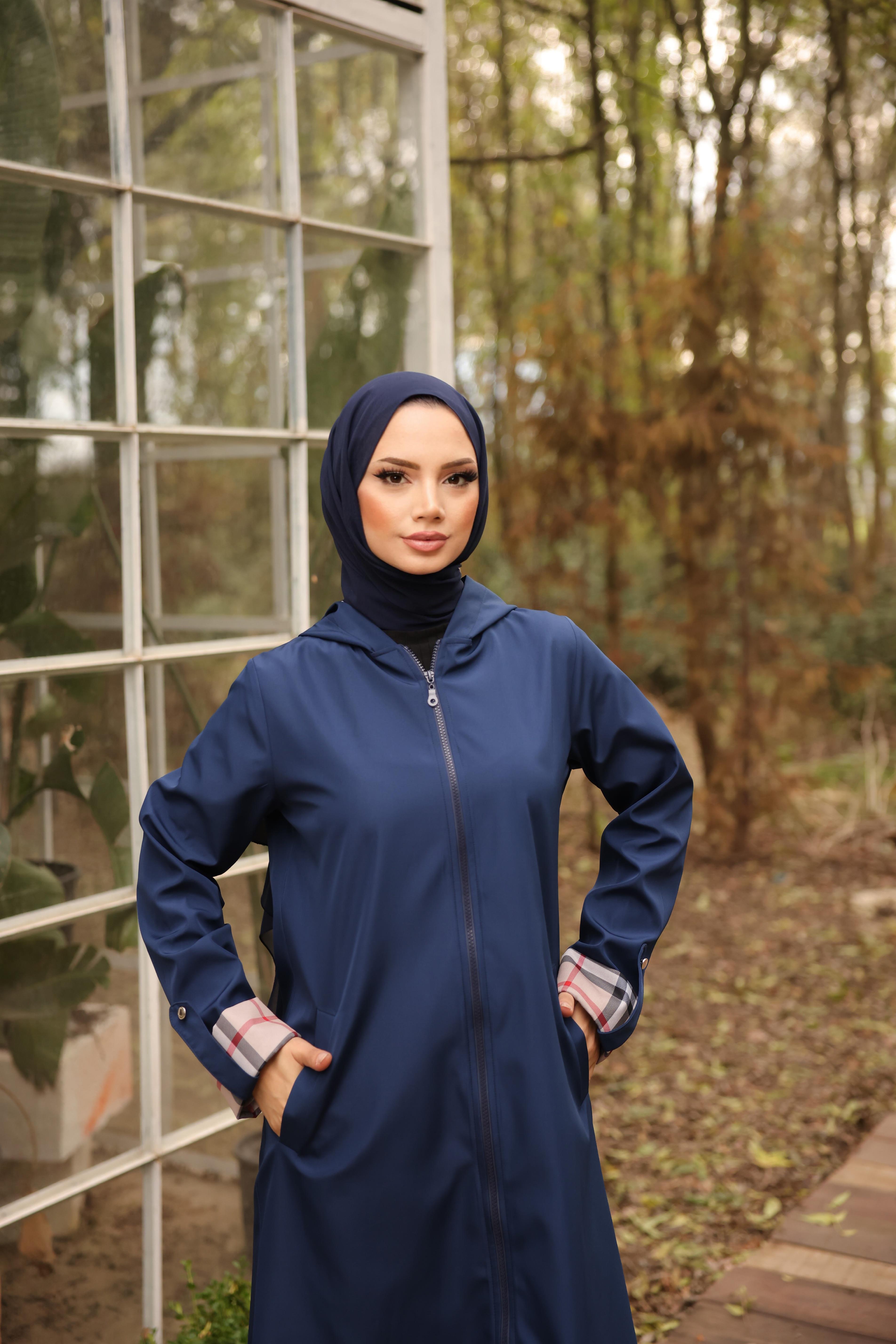 Kapşonlu Çıtçıtlı Kapitone Uzun Bondit Kap - (38-46) - 71223 - Lacivert