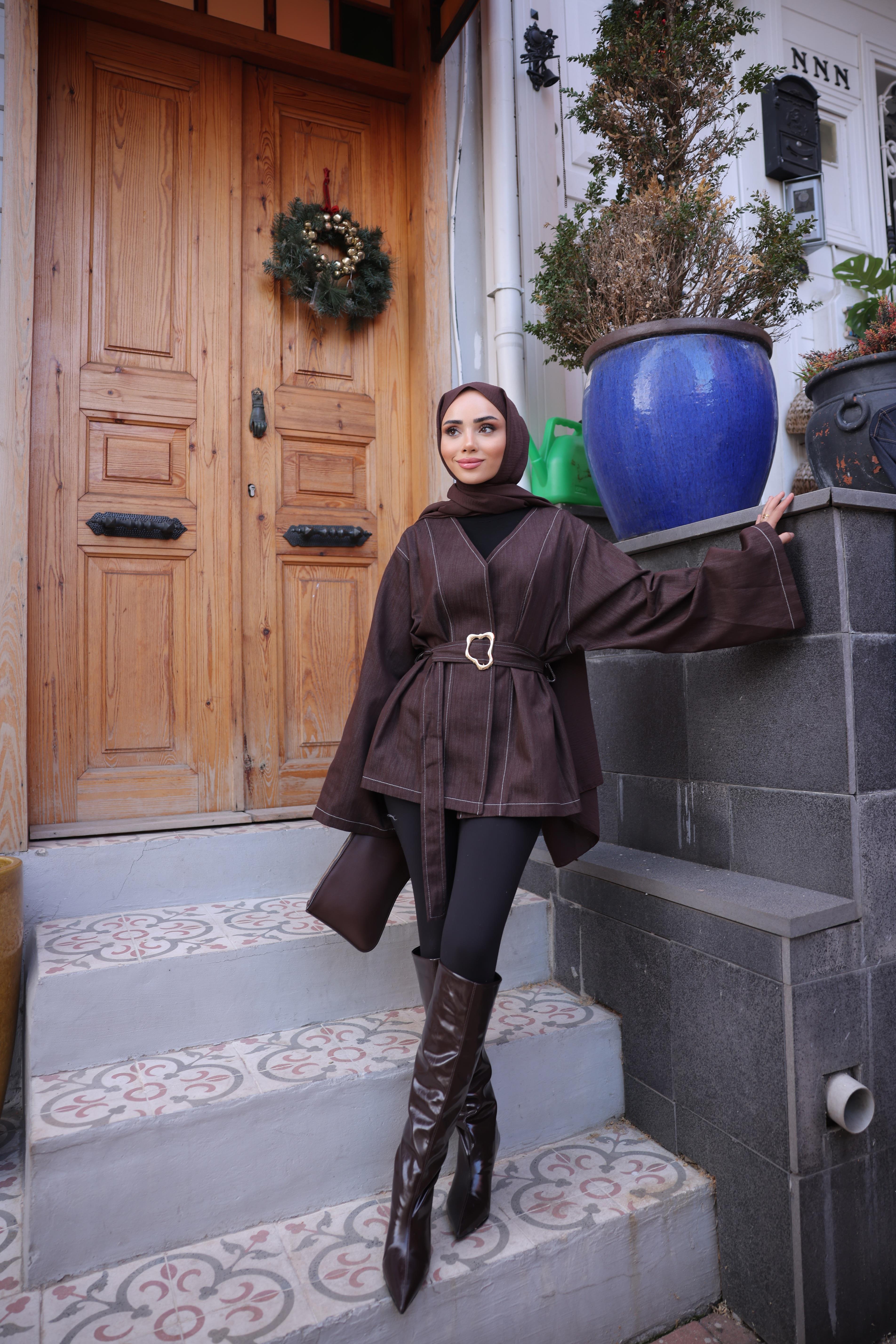 TENSEL KİMONO - KAHVERENGİ