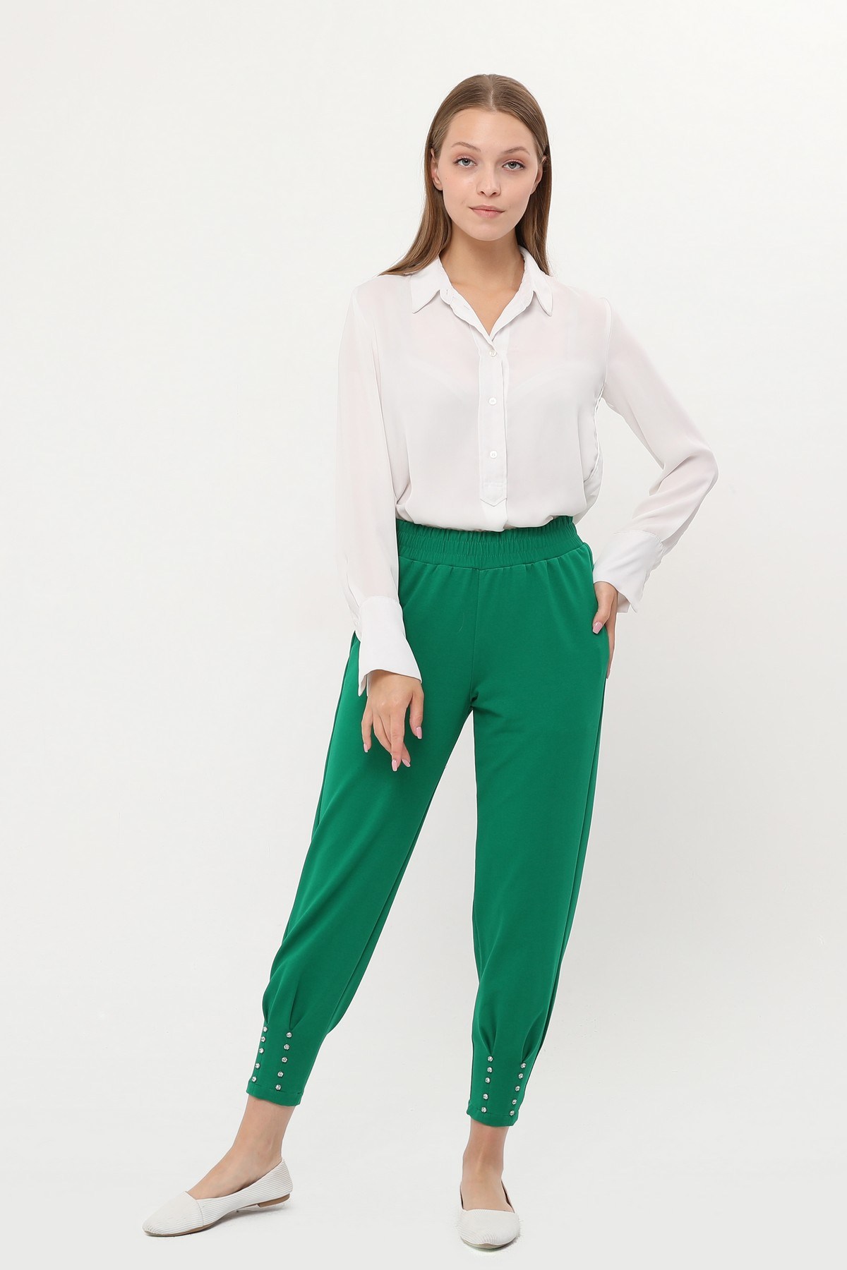 ZEHMERİ Taşlı Pantolon - BENETTON YEŞİL