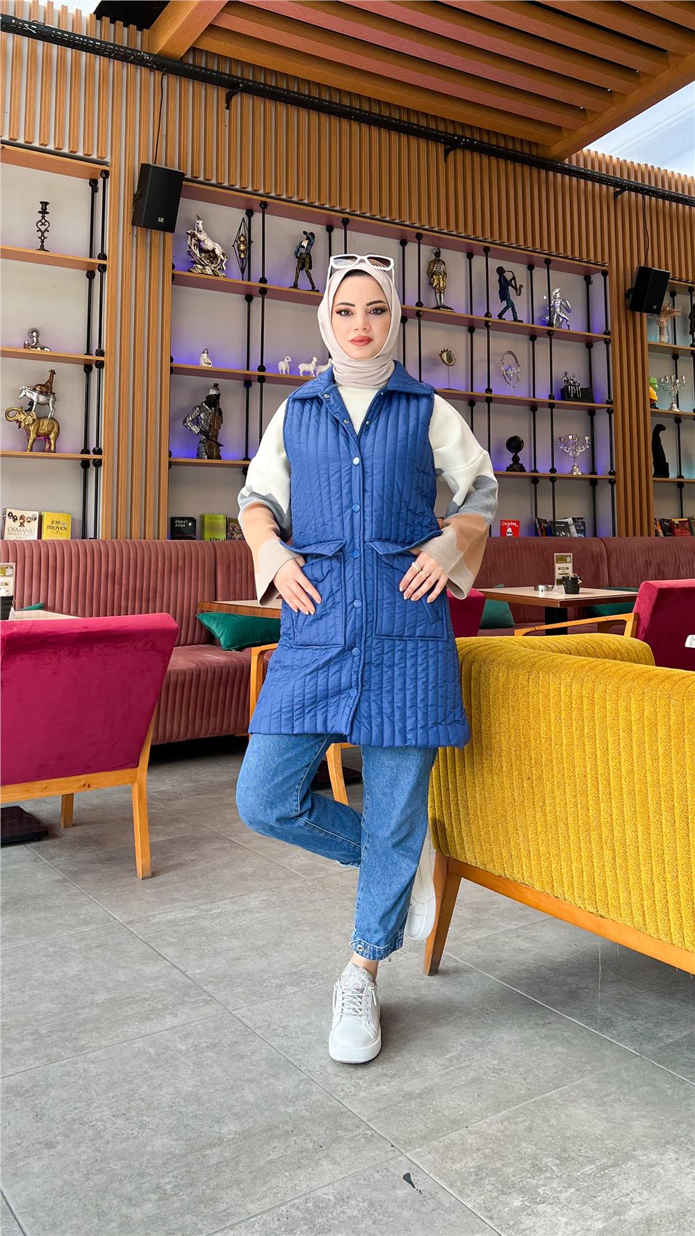 Ahenk Kapitone Yelek - İNDİGO