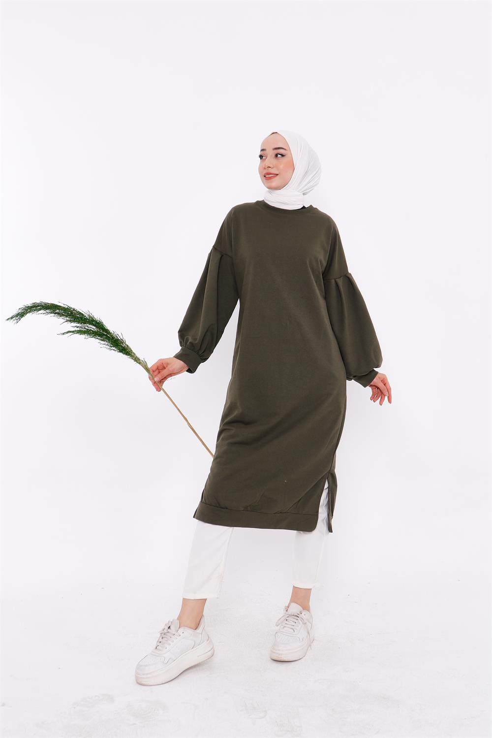 Balon Kol Midi Boy Sweatshirt Haki