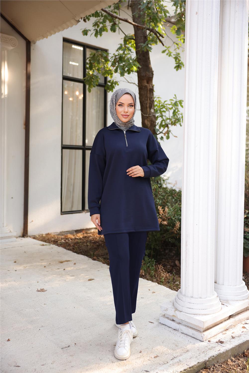 Fermuar Yaka Kısa Sweat-Pantolon İkili Eşofman Spor Takımı - 71218.015 - Lacivert