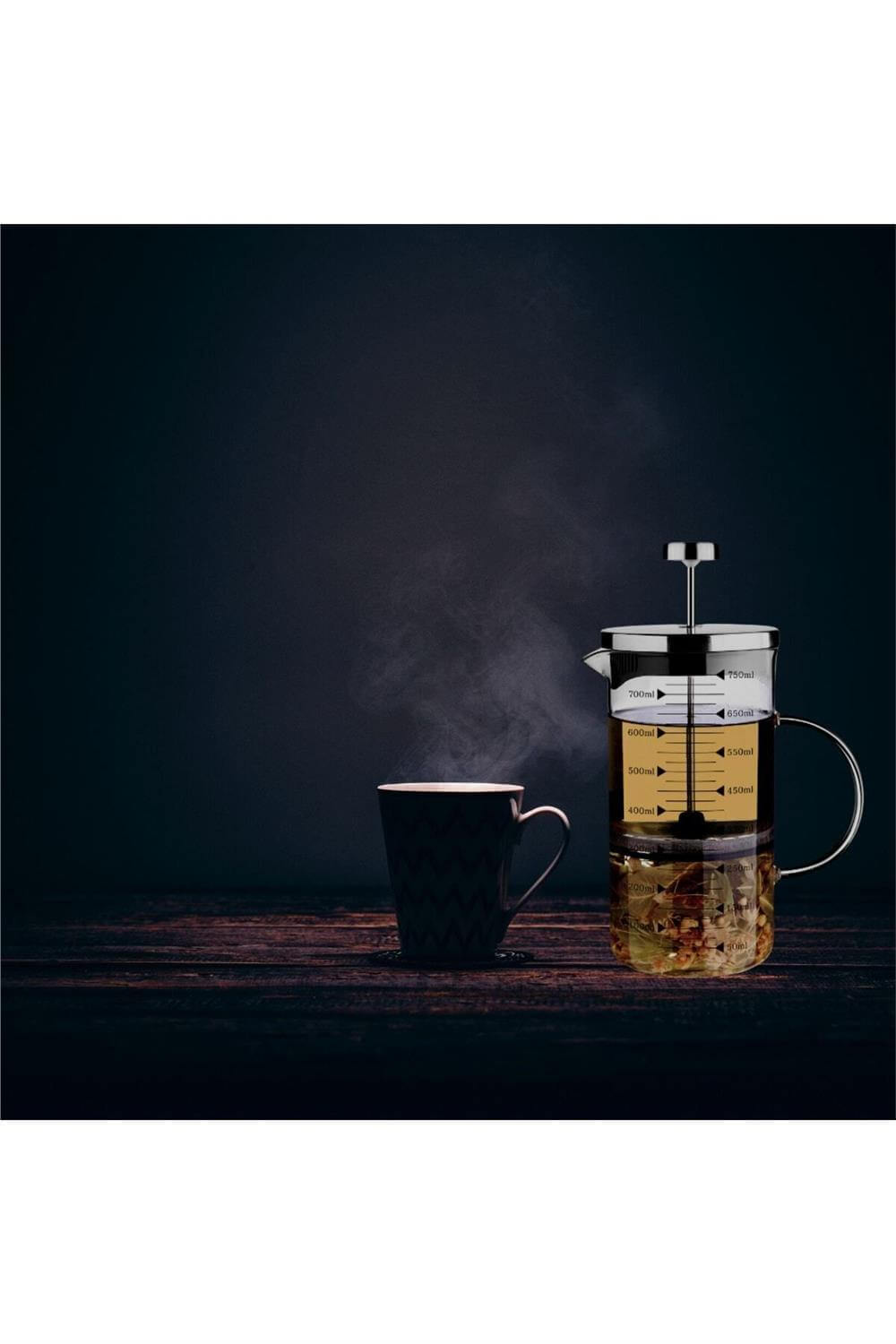 French Press Borosilikat Ateşe Dayanıklı Cam 3 ü 1 Arada - 700 ml