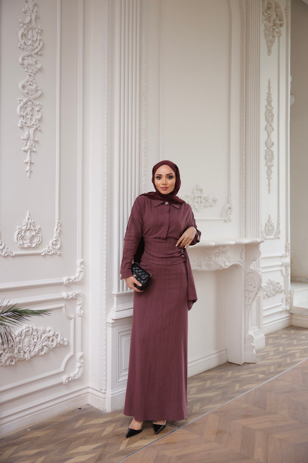 KETEN ELBİSE - BORDO