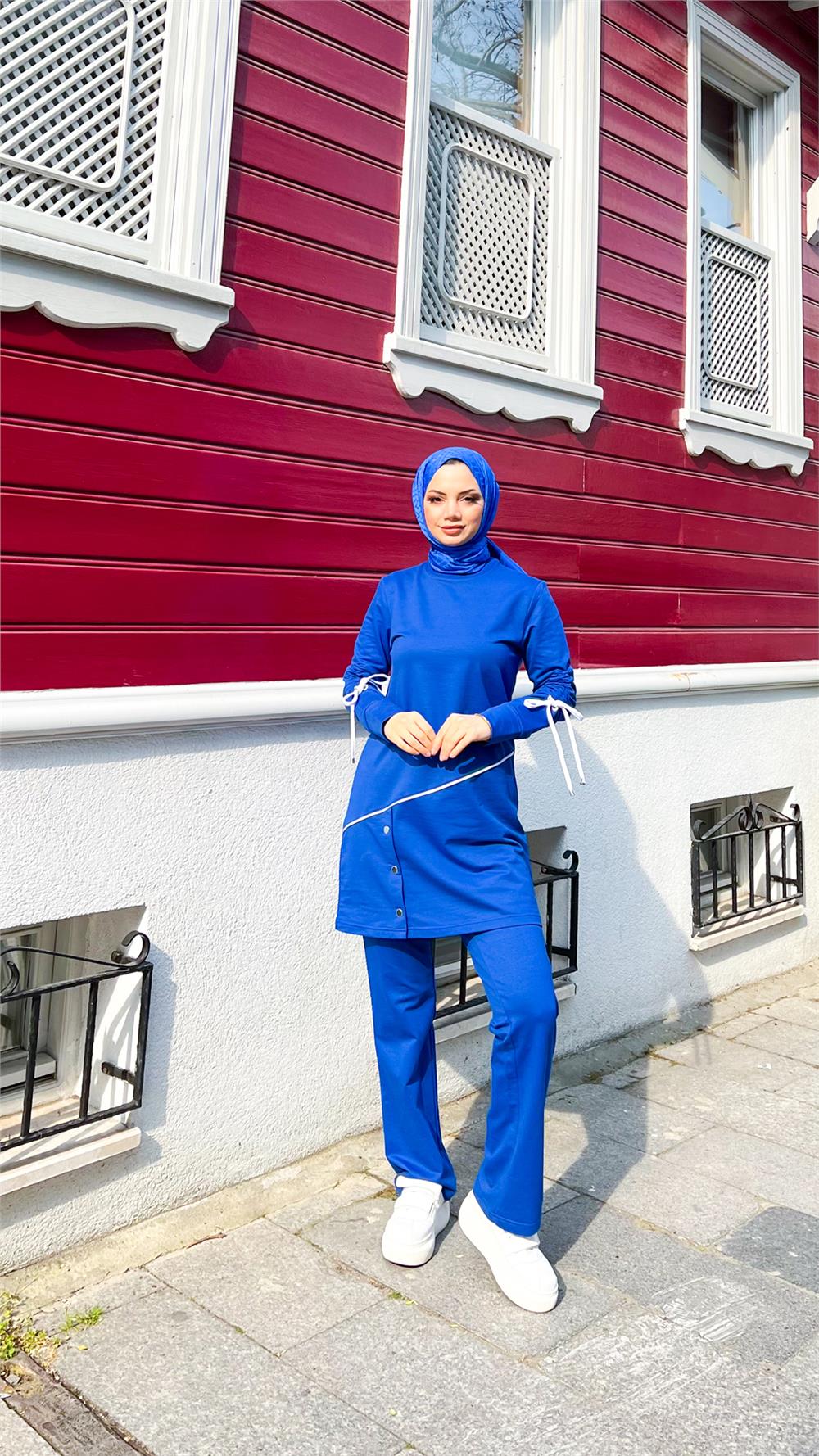 Koldan Bağcıklı Şeritli Çıtçıtlı İkili Tesettür Eşofman Takımı - 71180.022 - Saks