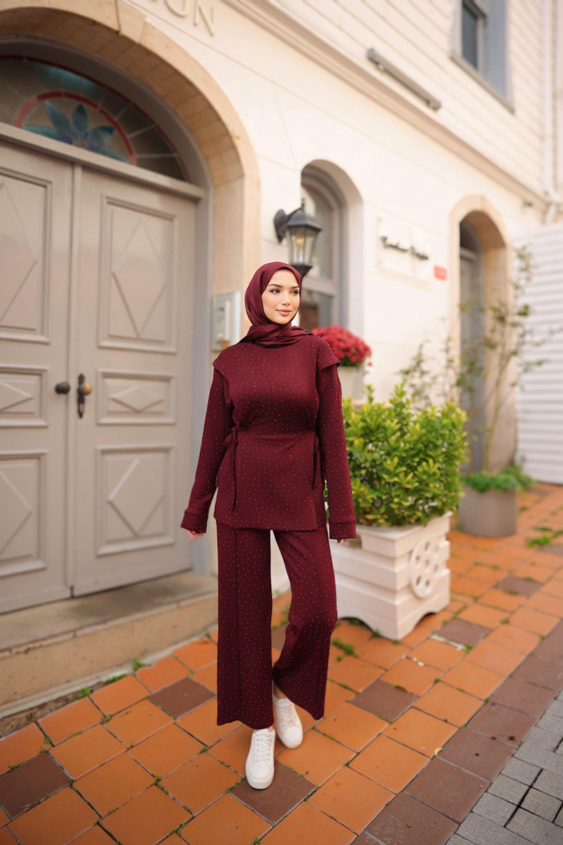 TAŞLI İKİLİ TAKIM - BORDO