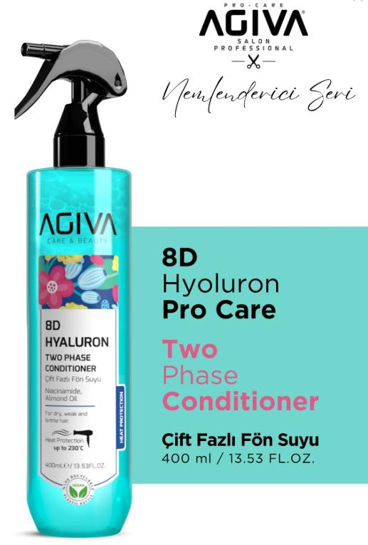 Agiva 8D Hyaluron Pro Care Niacinamid, Badem Yağı İçeren Çift Fazlı Fön Suyu 400 ml